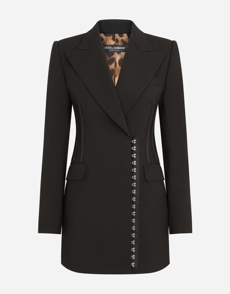 Double-breasted woolen jacket with hook-and-eye fastenings 1
