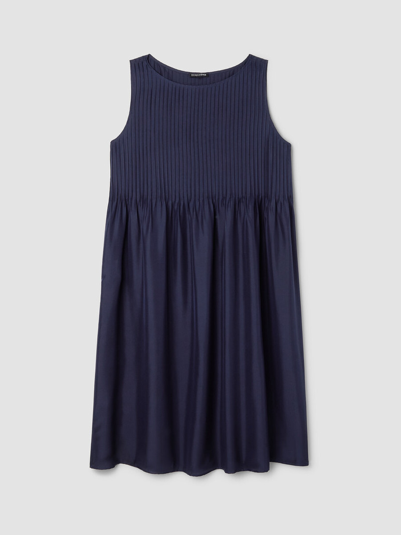 Pleated Silk Bateau Neck Dress 1