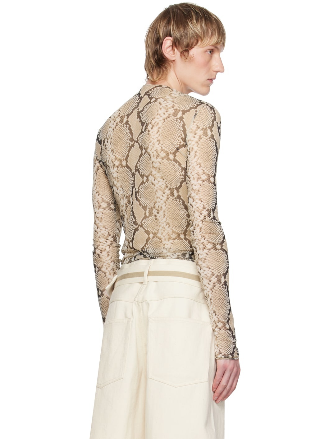 Beige Printed Long Sleeve T-Shirt - 3