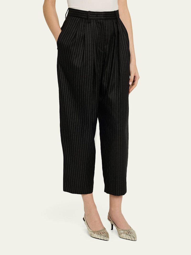 Janice Pinstripe Double-Pleated Barrel-Leg Ankle Trousers 4