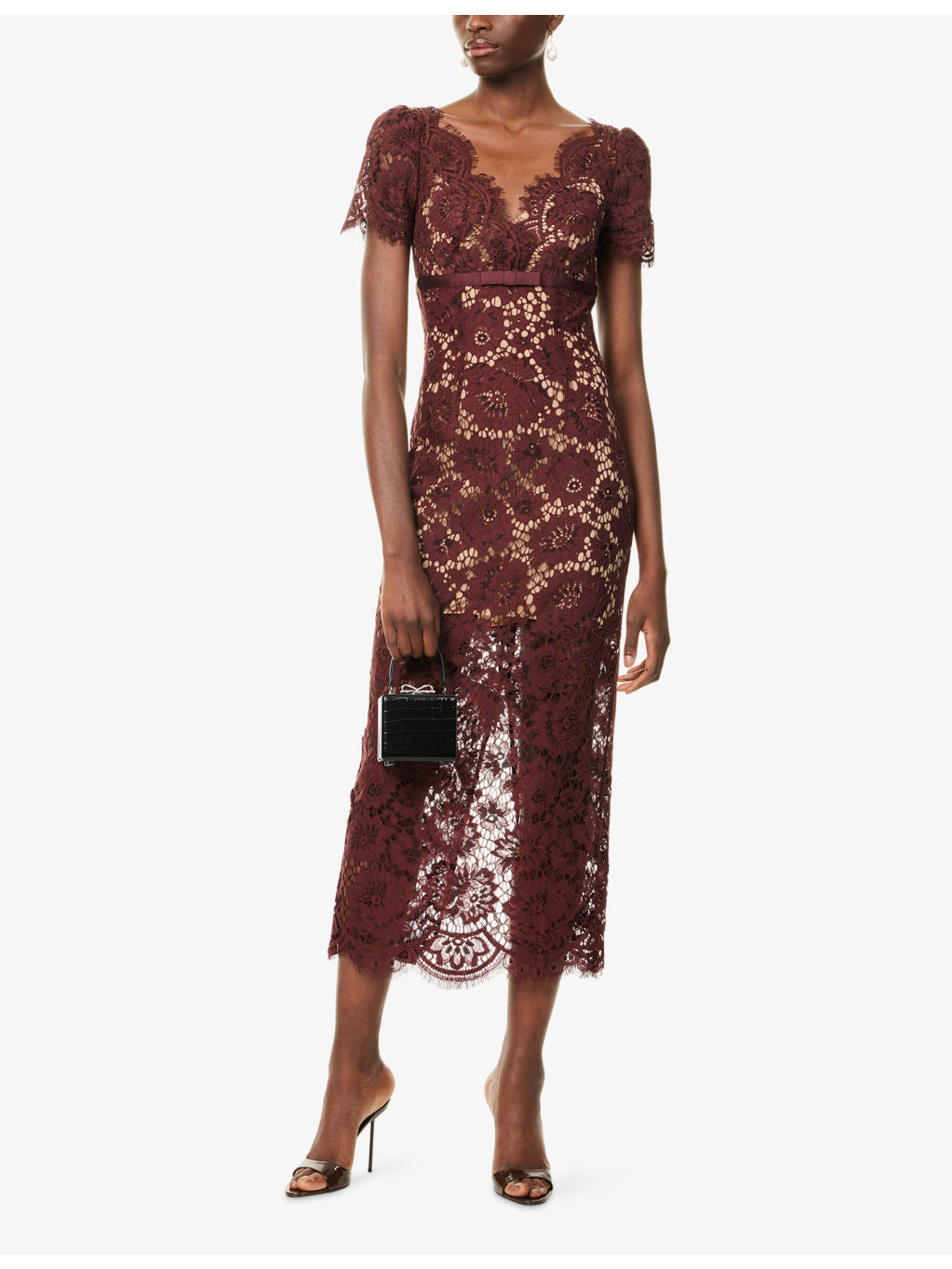 Floral Lace Bow-Embellished Woven Midi Dress - 2