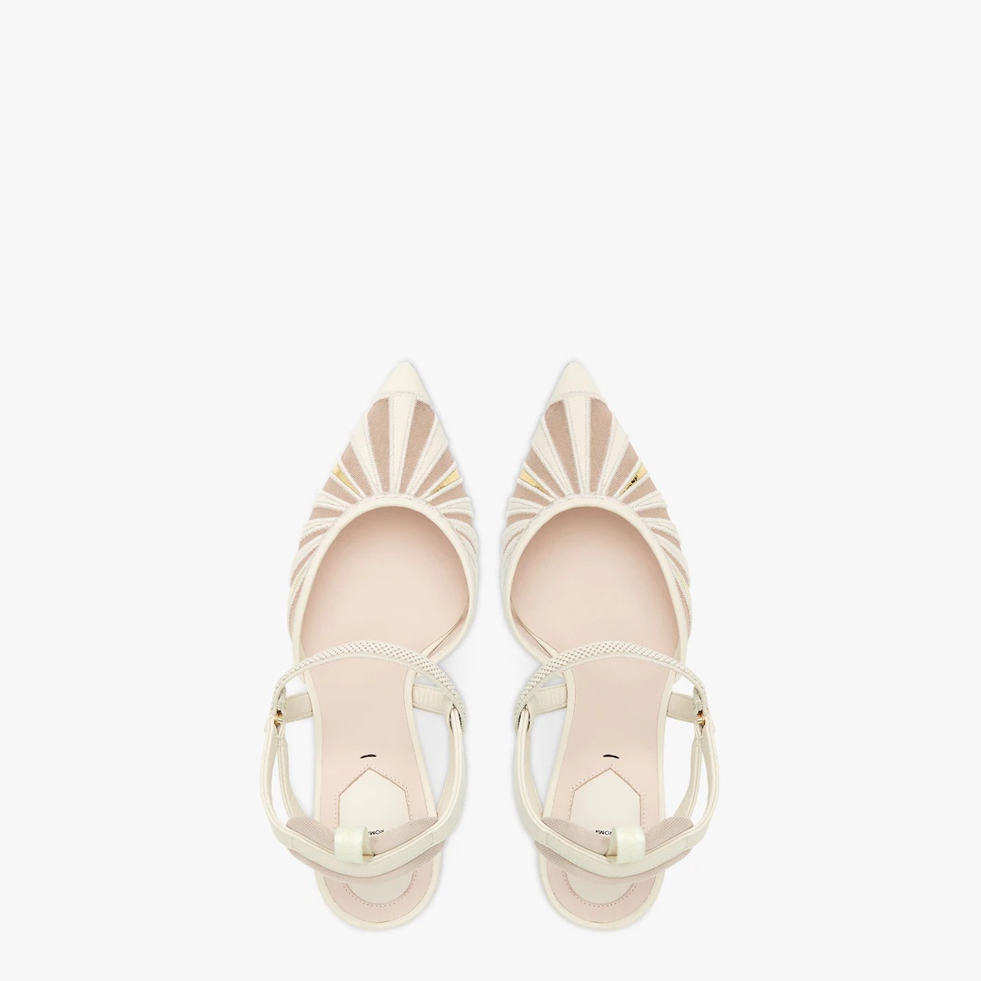 White leather and mesh high-heeled slingbacks - 4