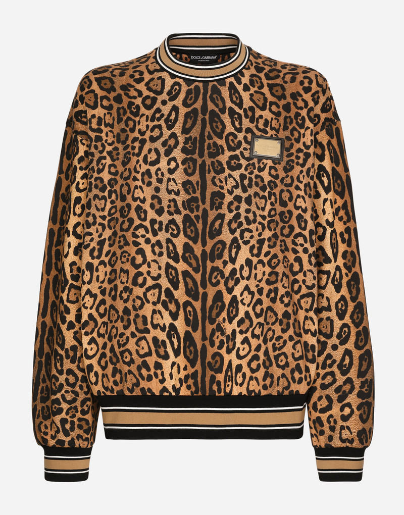 Round-neck sweatshirt with leopard-print Crespo and tag 1