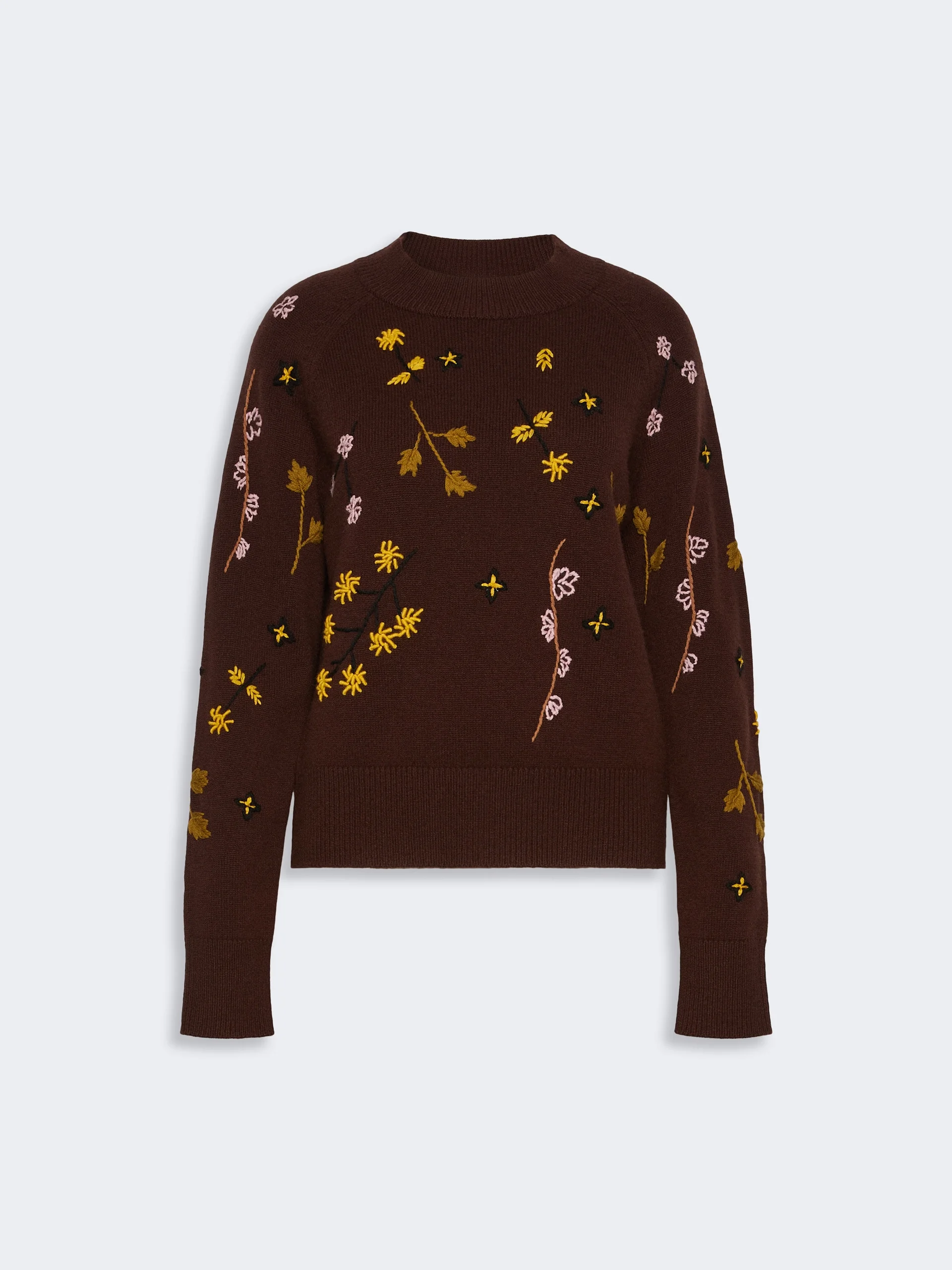 RAFIA Embroidered wool sweater - DARK BROWN - 1