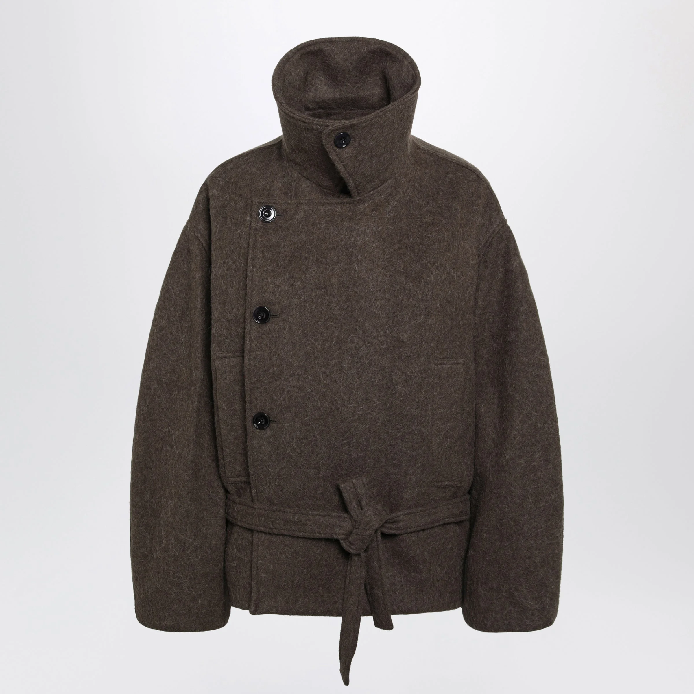 Lemaire Short Mud Felted Wool And Alpaca Wrap Coat Women - 1