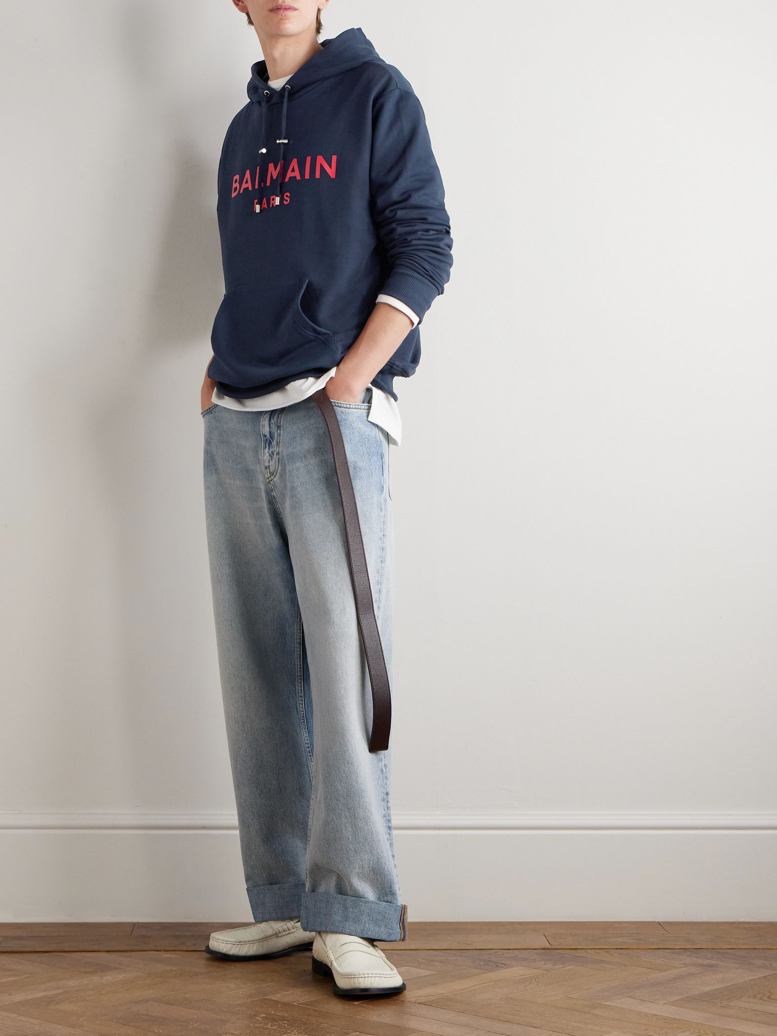Logo-Print Stretch Cotton-Blend Jersey Hoodie Navy - 2