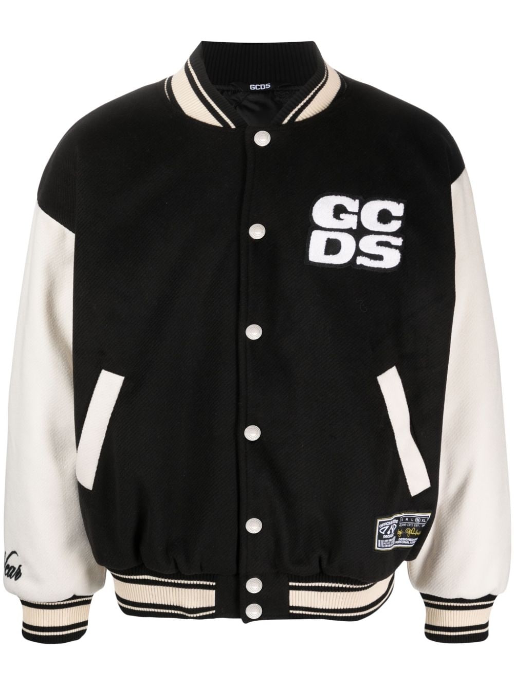 two-tone logo-patch bomber jacket - 1