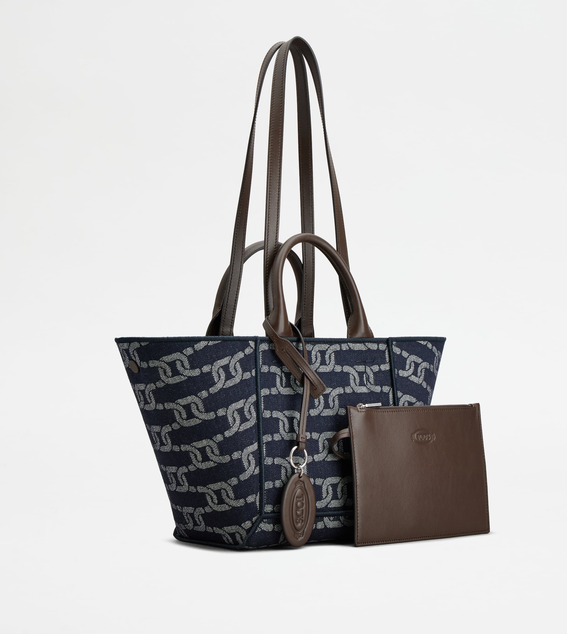 TOD'S DOUBLE UP SHOPPING BAG IN DENIM AND LEATHER SMALL - BROWN, BLUE - 3