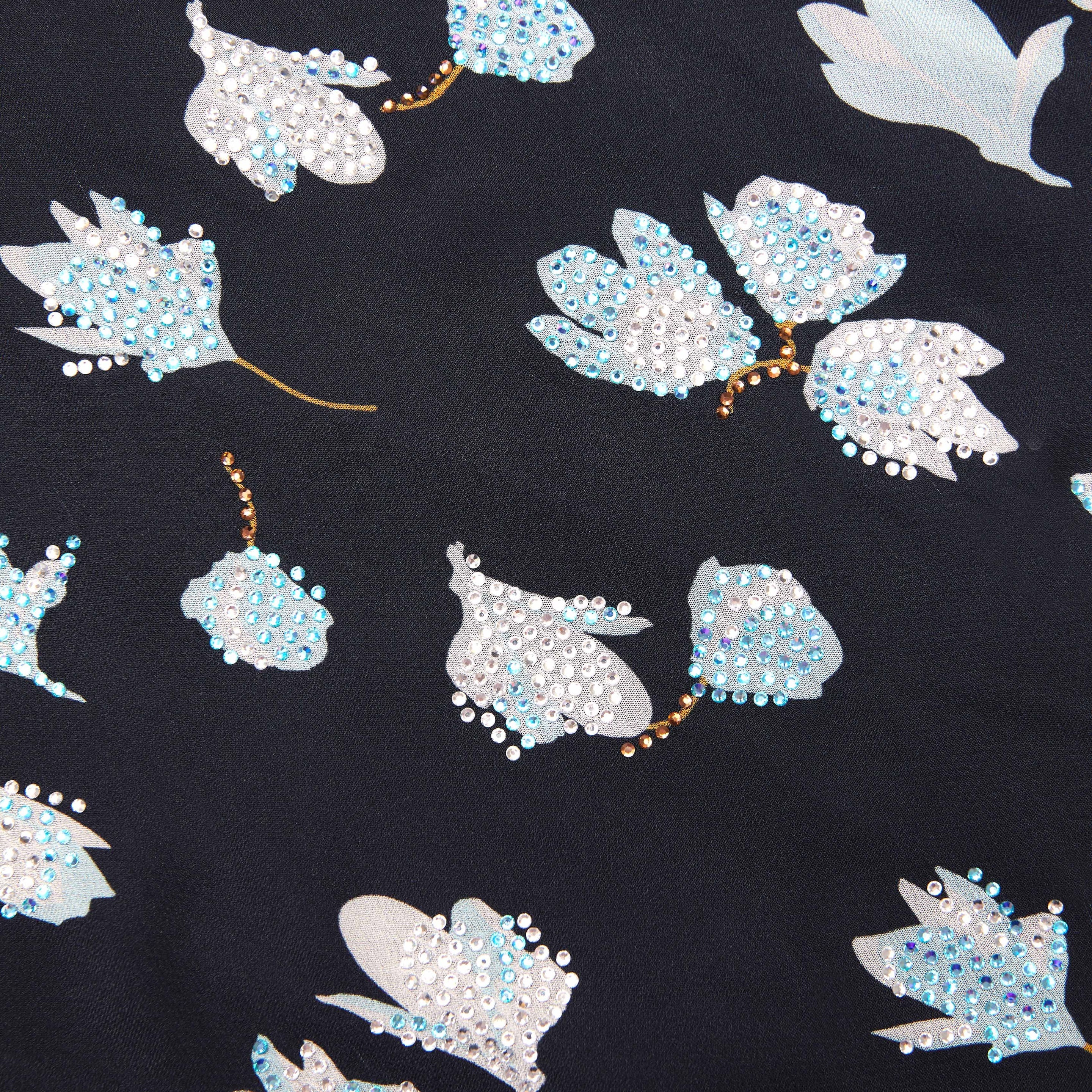 Navy Floral Rhinestone Midi Dress - 5