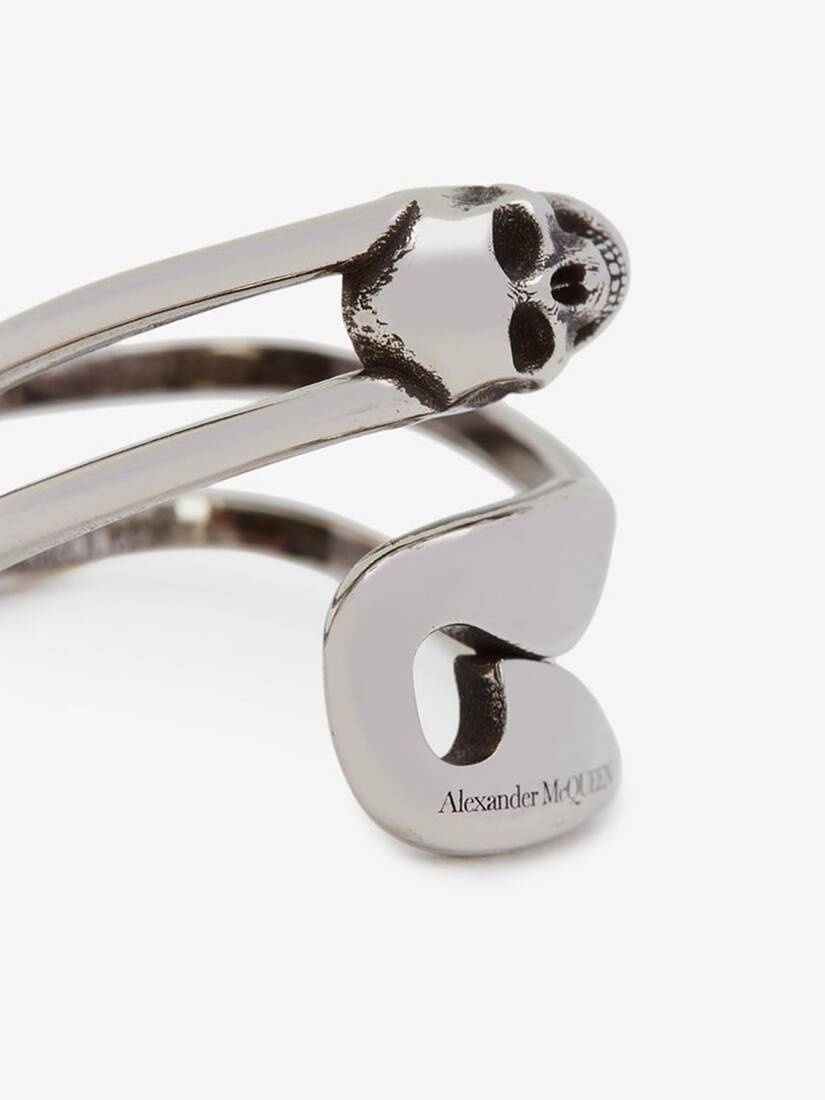 Safety Pin Ring in Antique Silver - 4