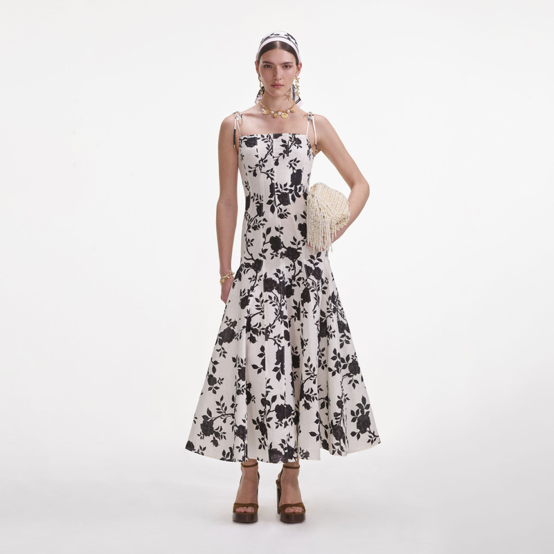 Floral Print Linen Midi Dress - 1