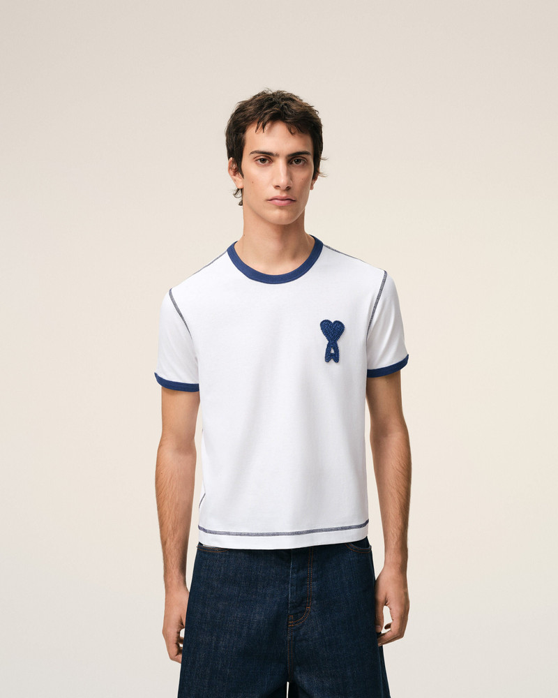 WHITE COTTON AMI DE COEUR KNITTED PATCH T-SHIRT 3