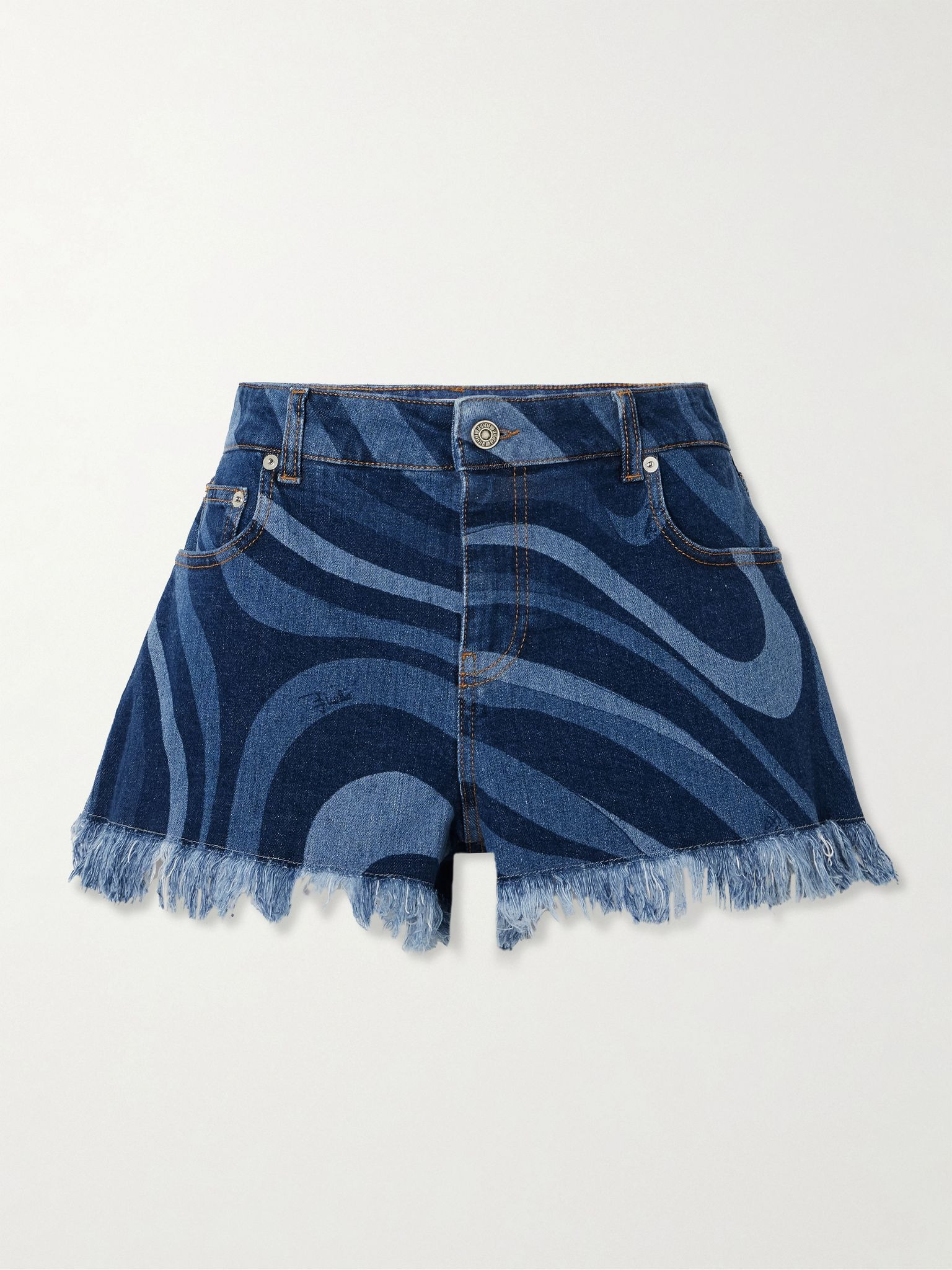 Marno frayed printed denim shorts Blue - 1