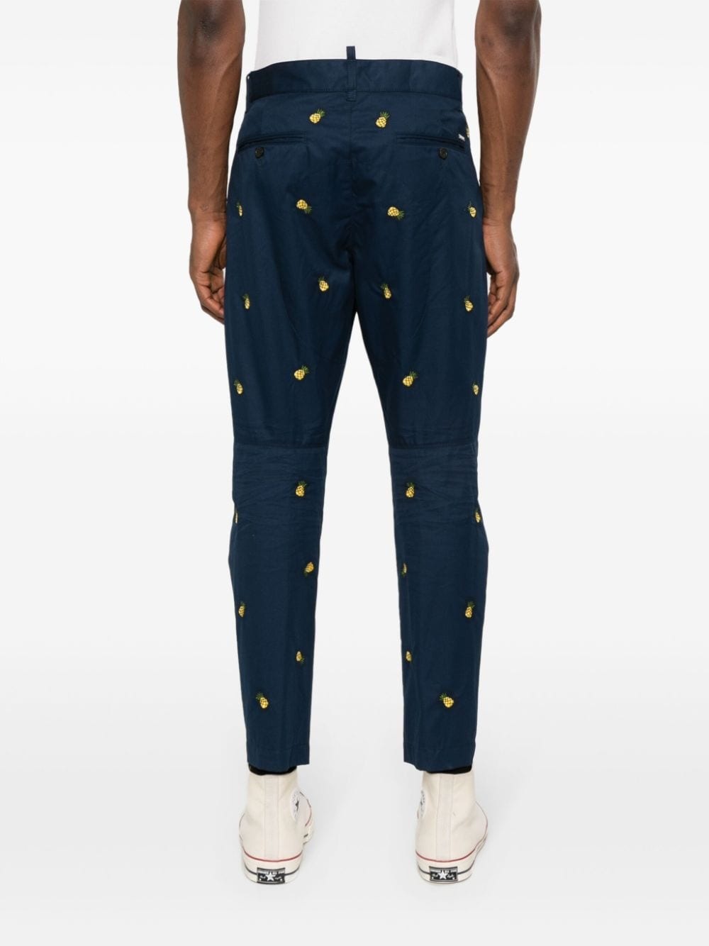 pineapple-embroidered tapered trousers - 4