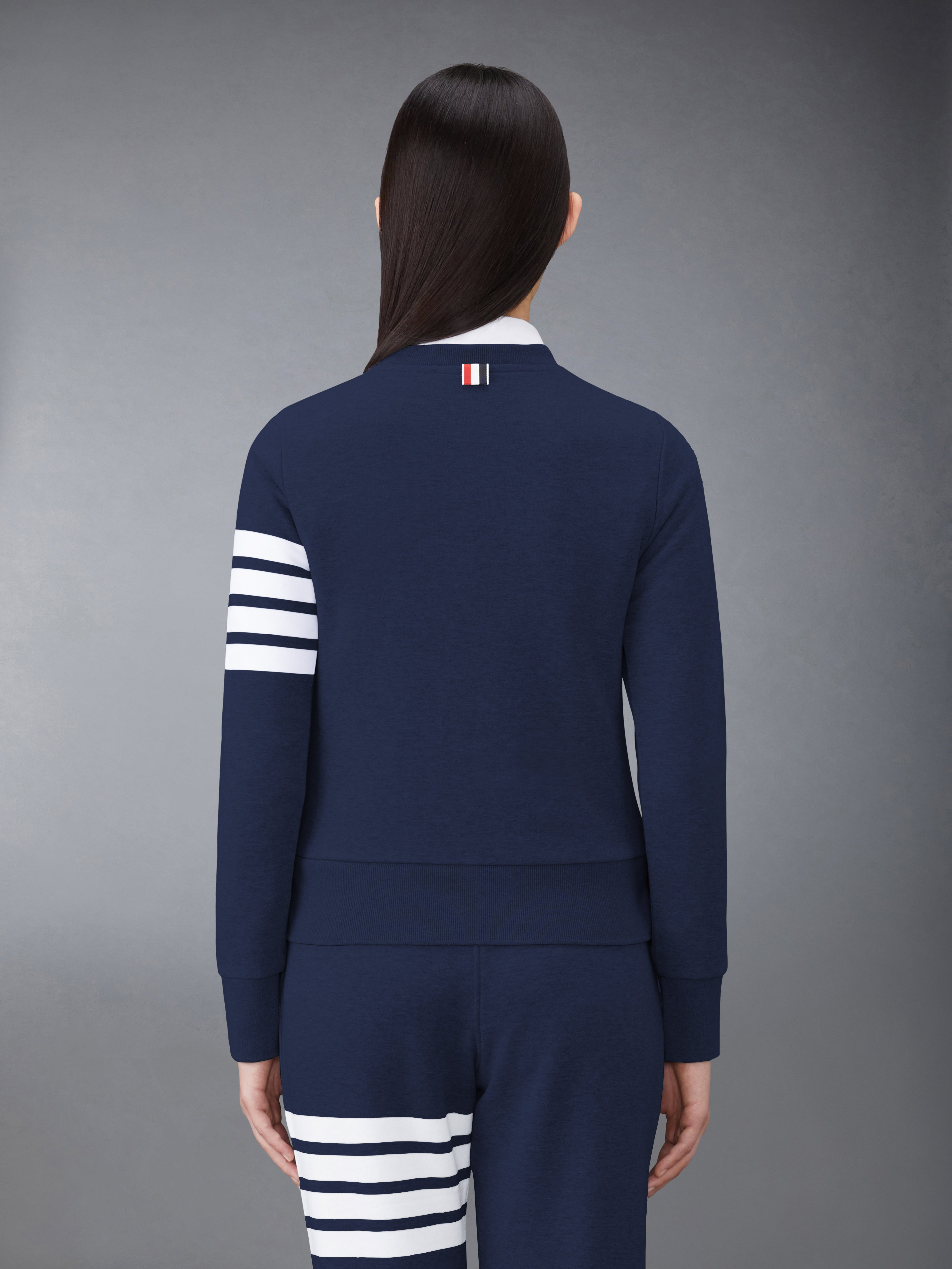 Navy Loopback Jersey Knit Engineered 4-bar Stripe Classic Crew Neck Pullover - 2