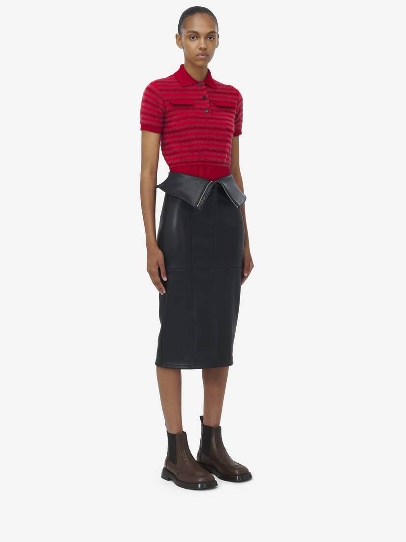 Fold Over Waist Leather Skirt - 3