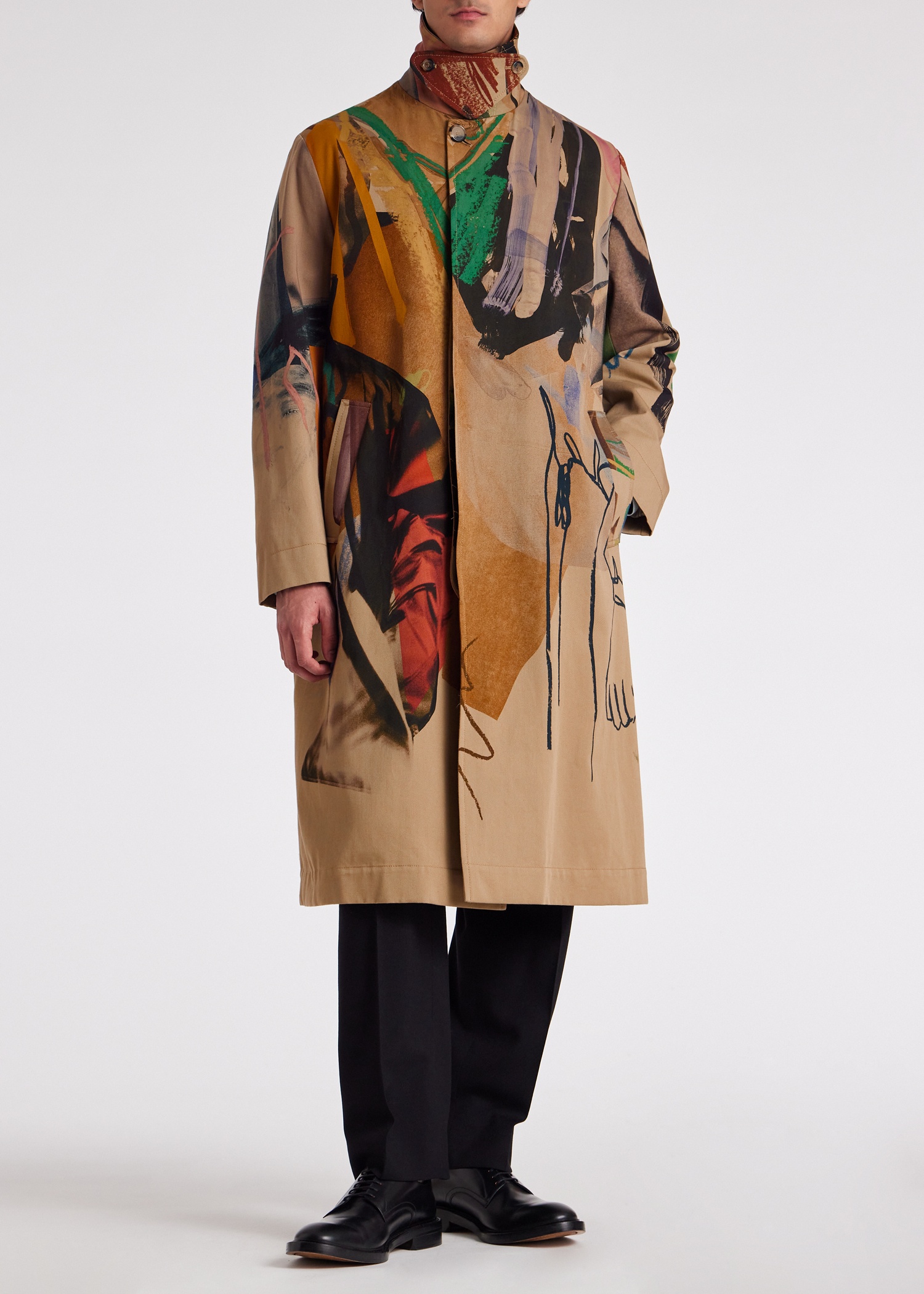 Oversized 'Life Drawing' Print Trench Coat - 6