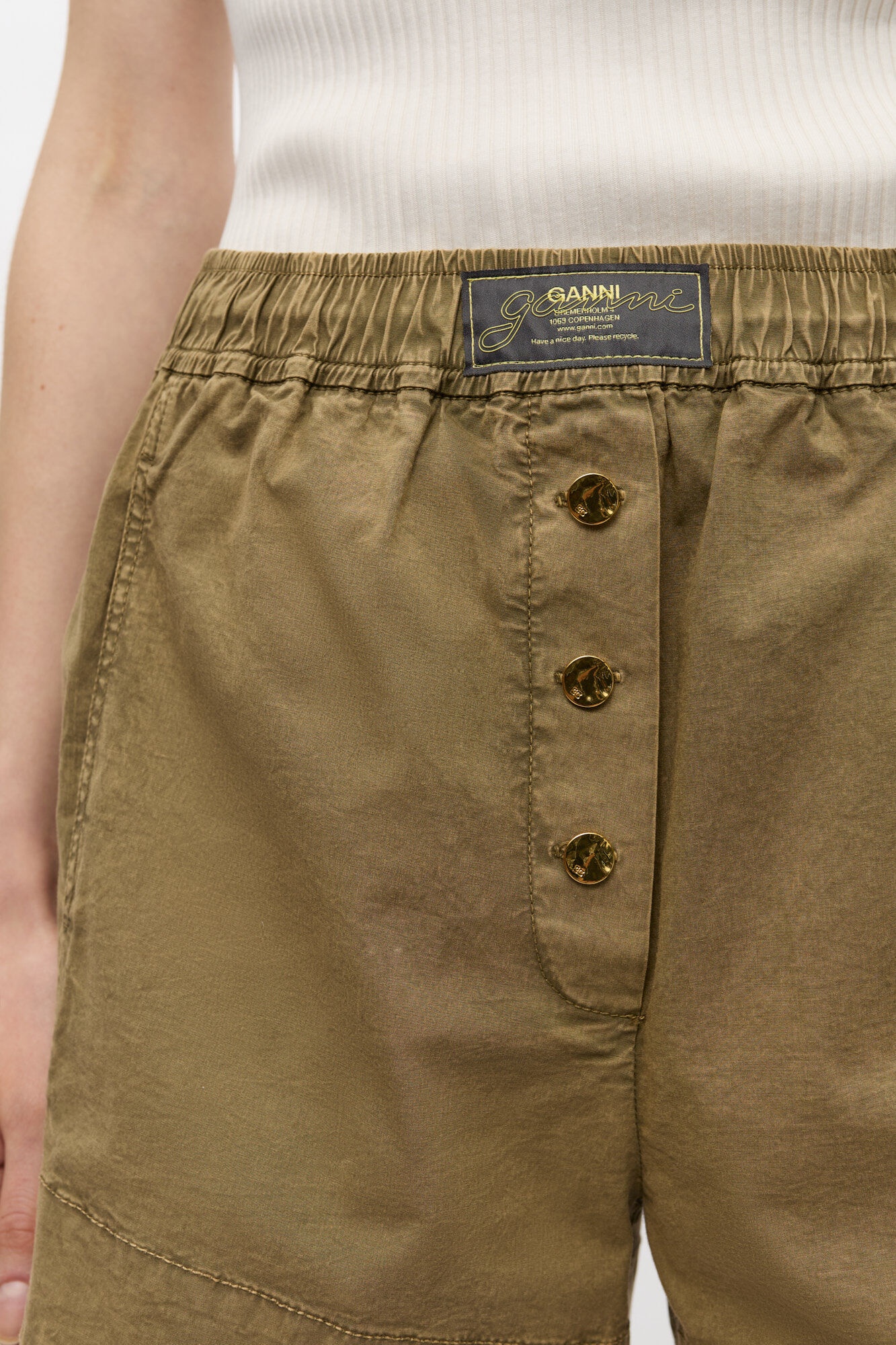GREEN WASHED COTTON SHORTS - 5