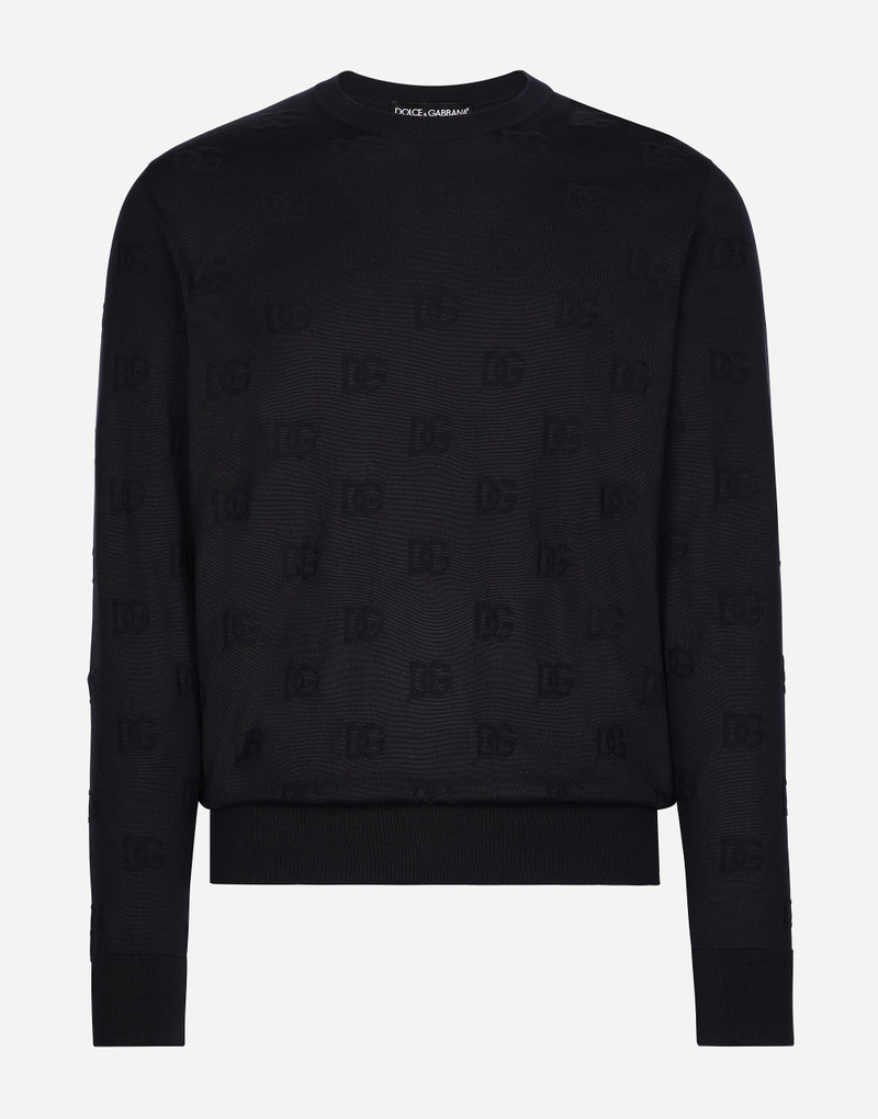 Silk round-neck sweater with all-over DG inlay 1