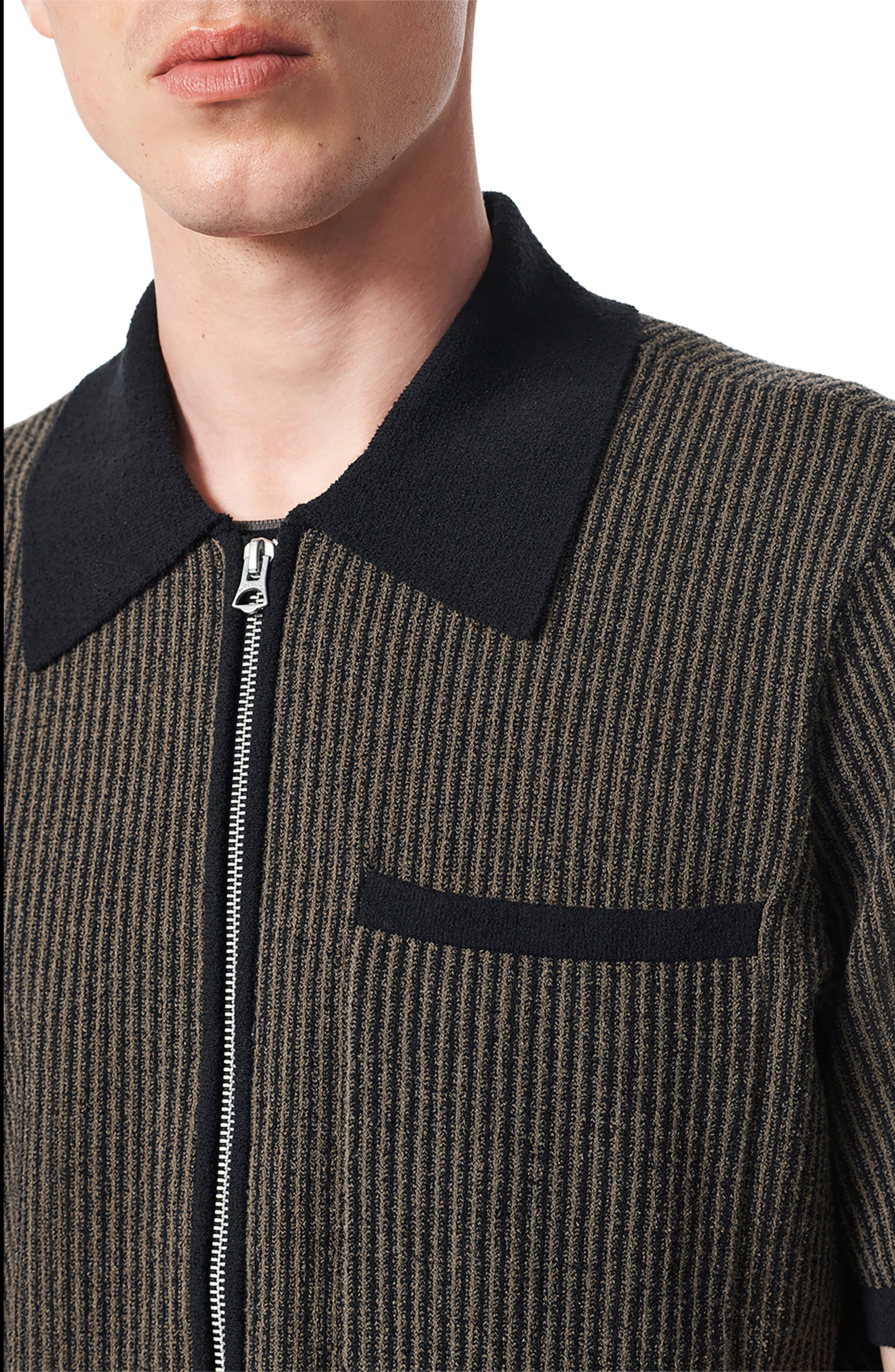 rag & bone Zuma Jacquard Stripe Short Sleeve Knit Zip-Up Shirt in Black at Nordstrom - 2