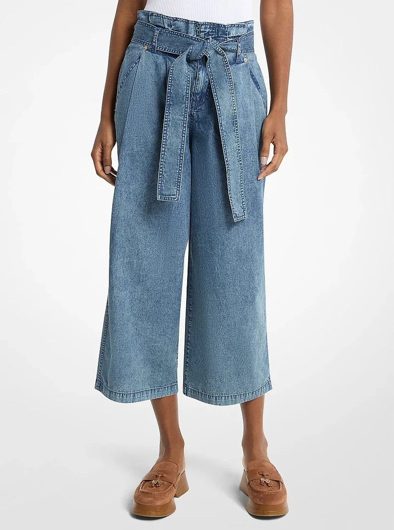Denim Cropped Paperbag Pants - 1