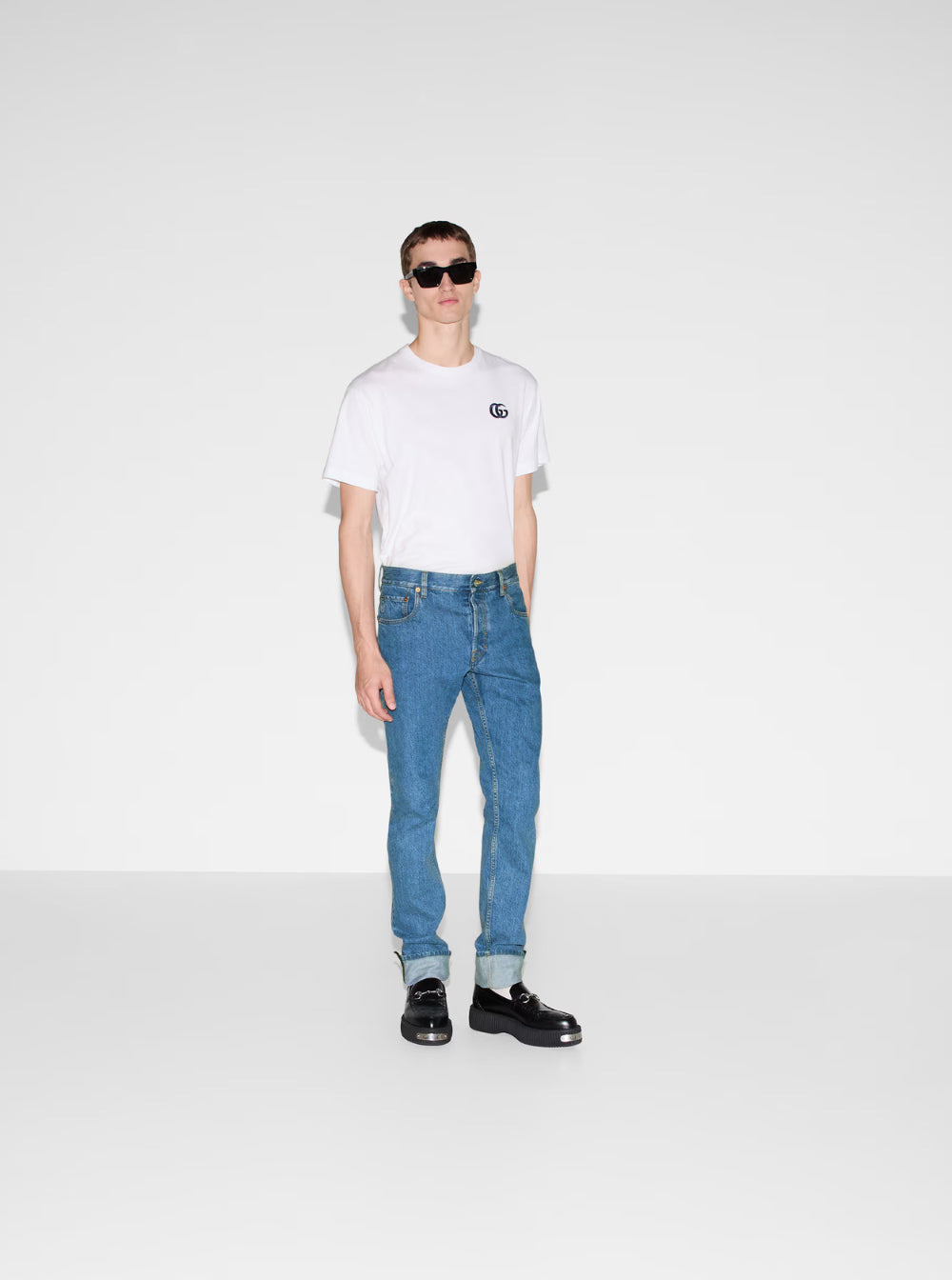 Gucci Men Blue Jeans With Logo Patch On The Rear And Web Turn-Up Hem In Denim Man - 4