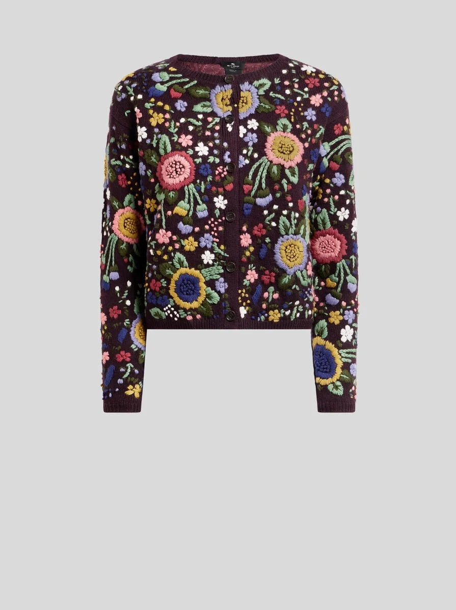 WOOL CARDIGAN WITH FLORAL EMBROIDERY - 1