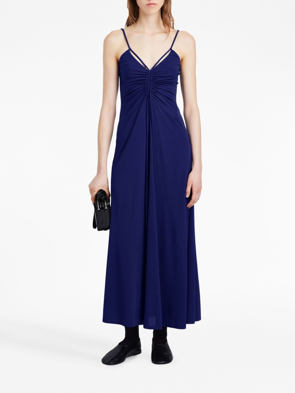 gathered-neckline sleeveless long dress - 2