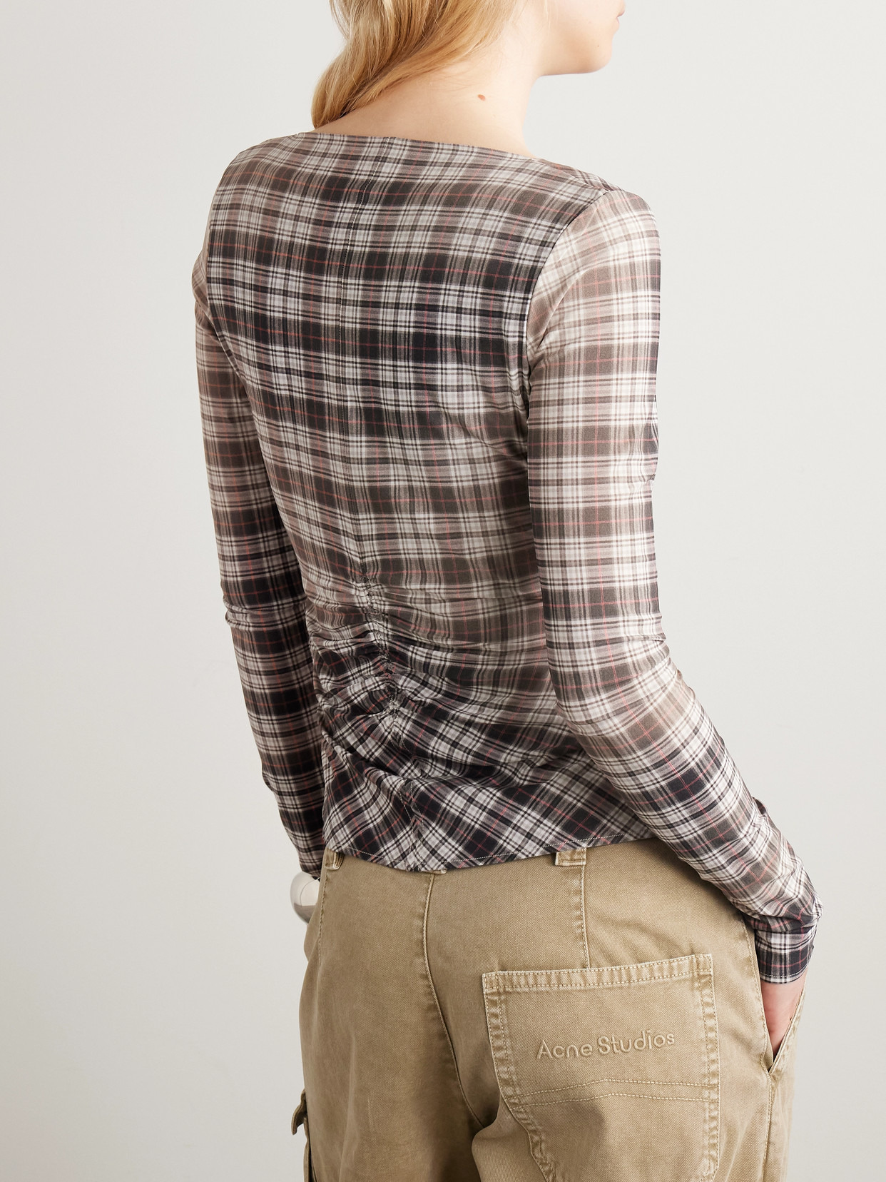 Ruched Checked Stretch-jersey Top - 3