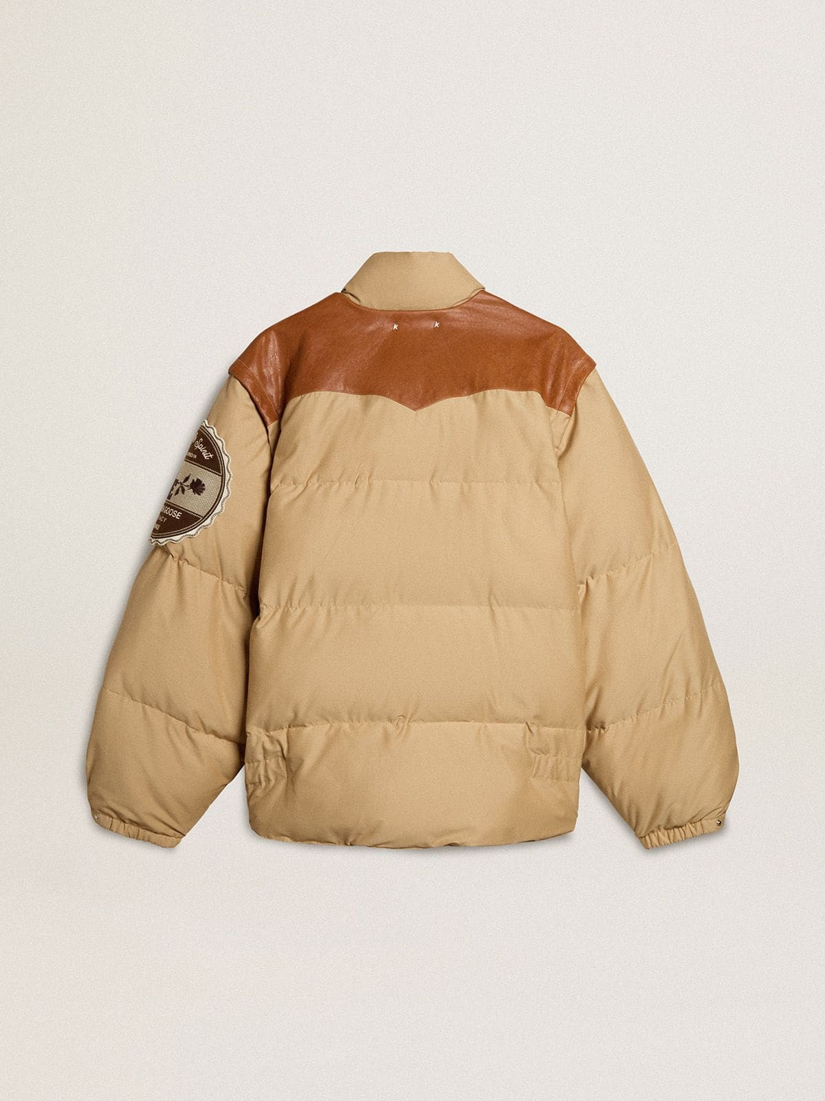 Beige bomber jacket with leather and patch details - 7