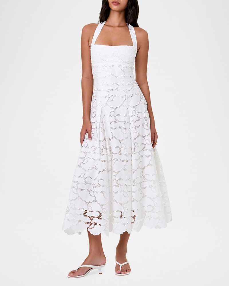 NICHOLAS Elisabeth Pleated Lace Halter Midi Dress outlook