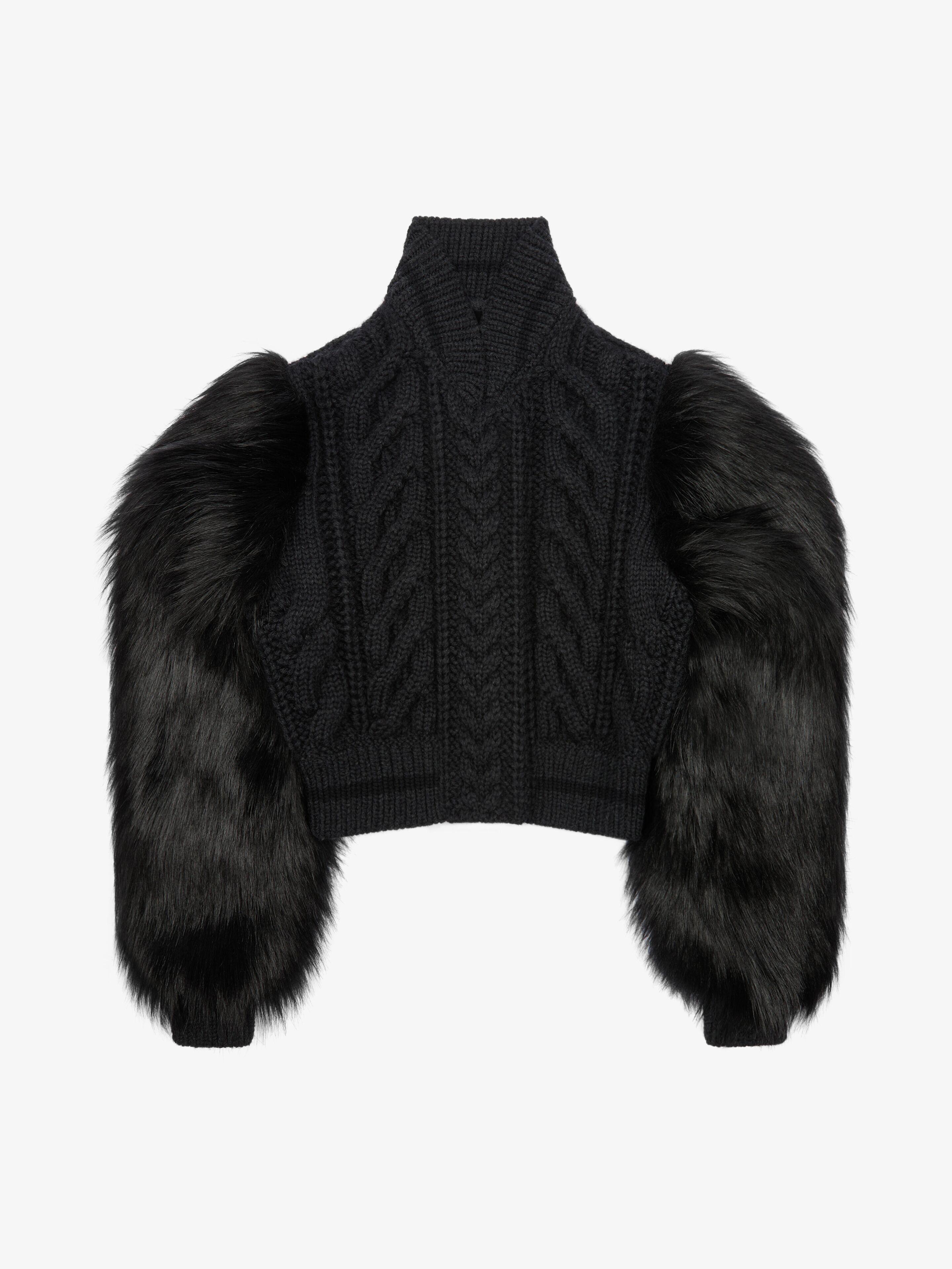 VARSITY JACKET IN CABLE KNIT WOOL AND FAUX FUR - 1