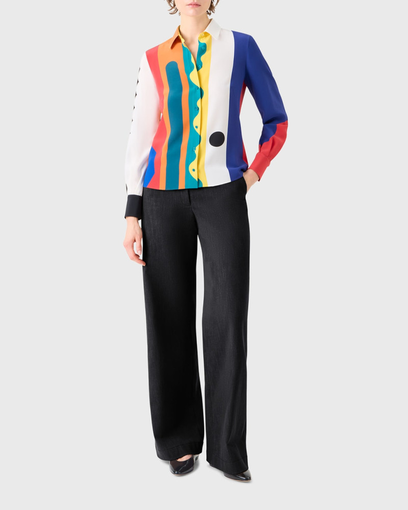 AKRIS Abstract-Print Silk Crepe Button-Down Shirt outlook
