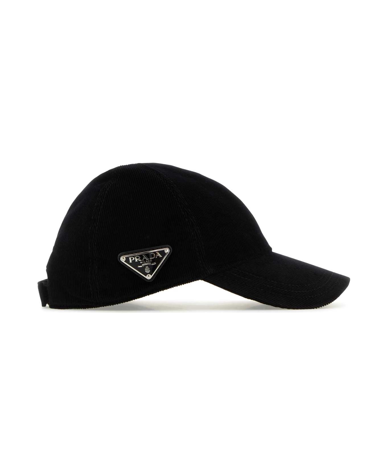 Black Corduroy Baseball Cap - 2