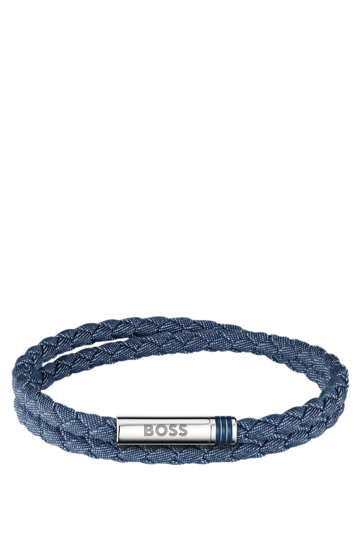 DOUBLE-BRAIDED DENIM-EFFECT CUFF WITH LOGO CLOSURE - 1