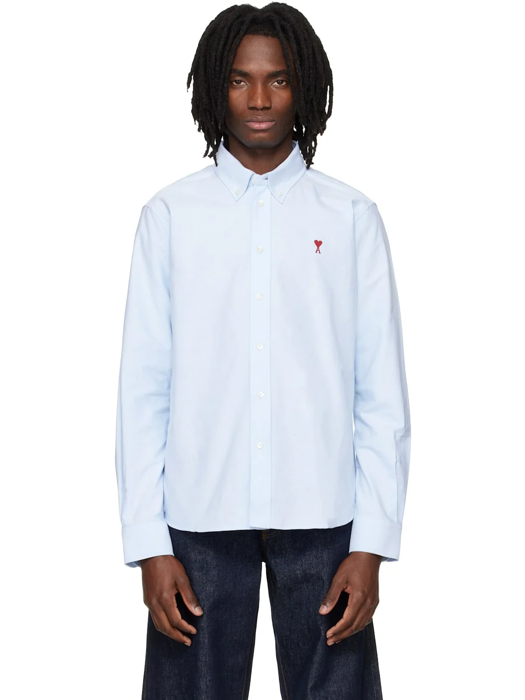 Blue Classic Long Sleeve Button-Down Collar Embroidered ADC Shirt - 1