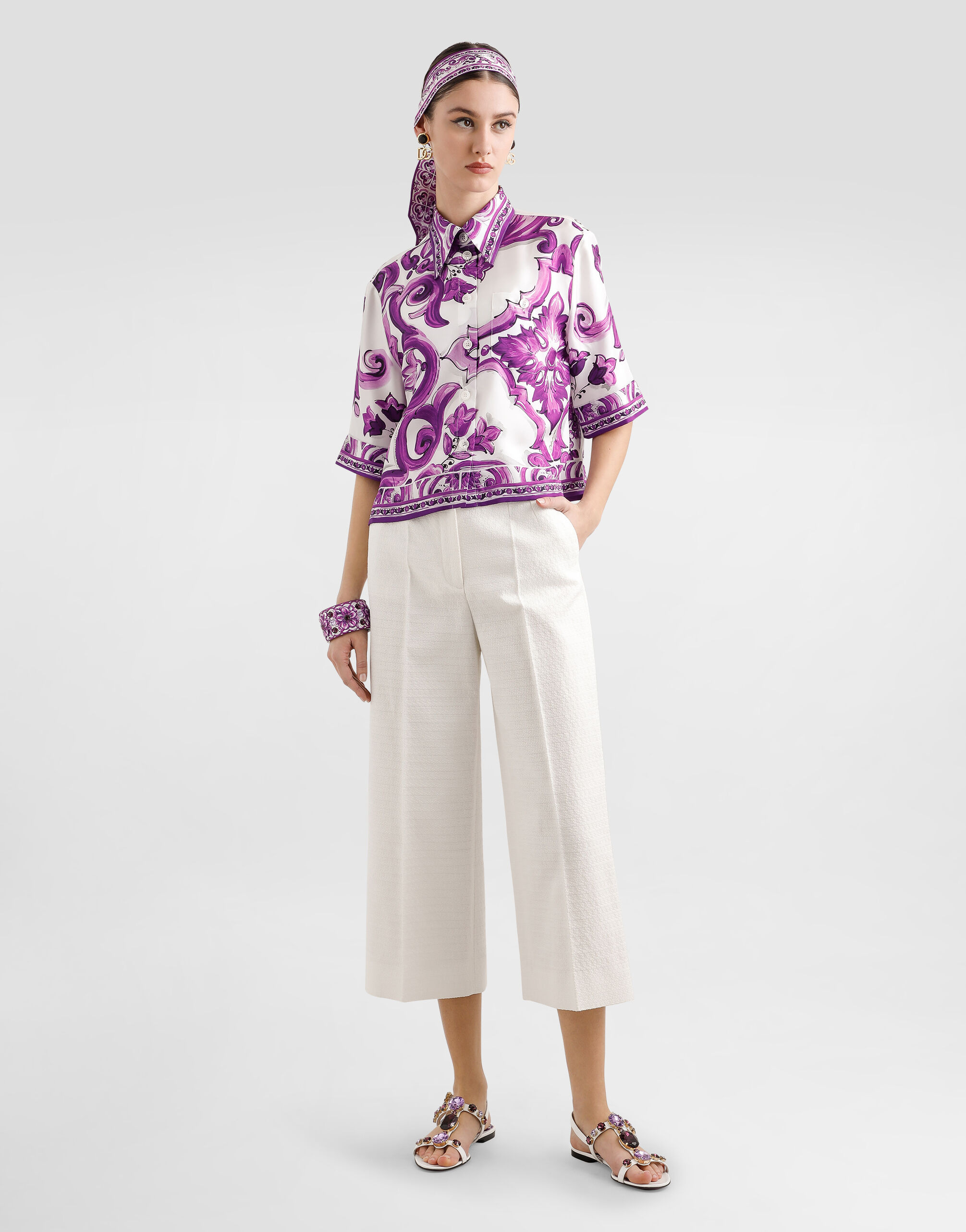 Majolica-print silk shirt - 2
