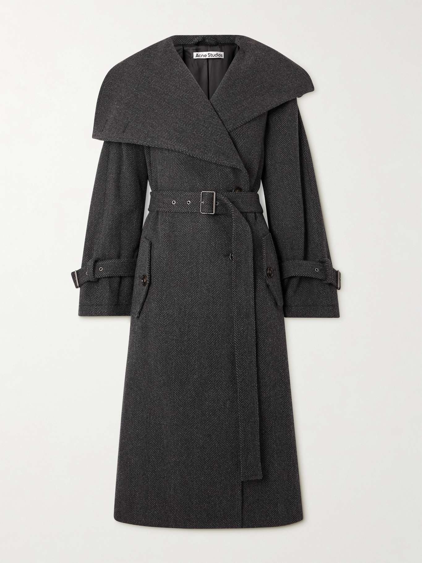 Oversized belted herringbone wool-blend coat - 1