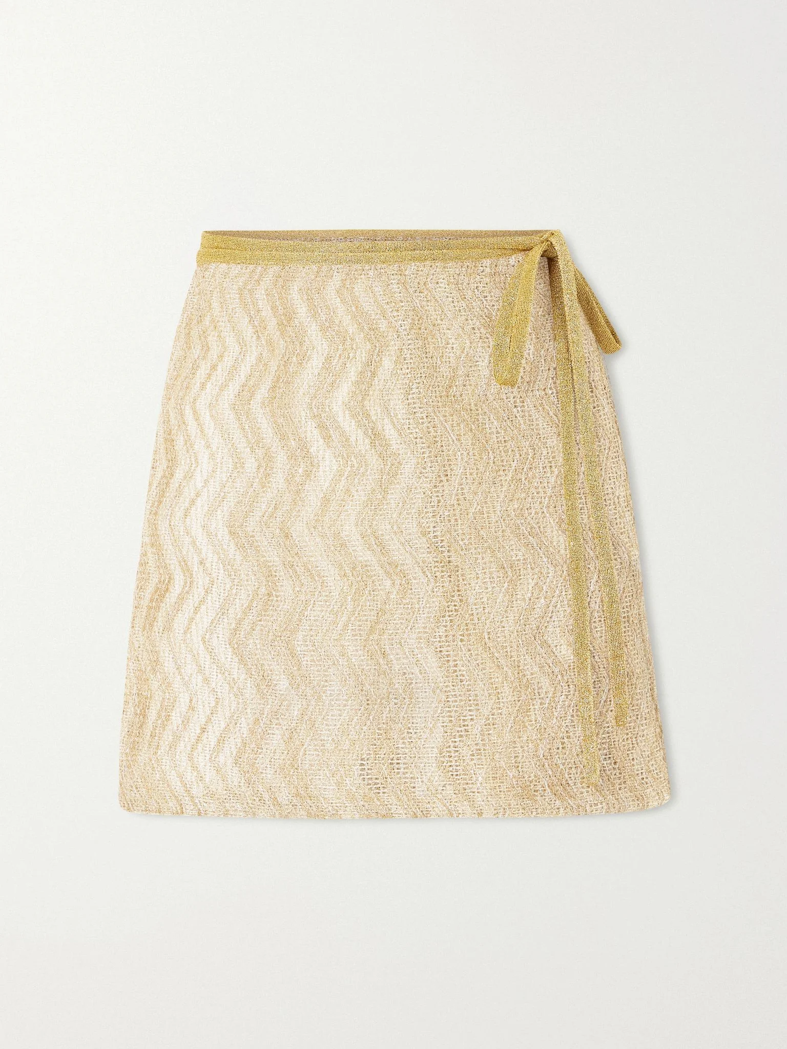 Mare sequin-embellished metallic crochet-knit mini wrap skirt Gold - 1