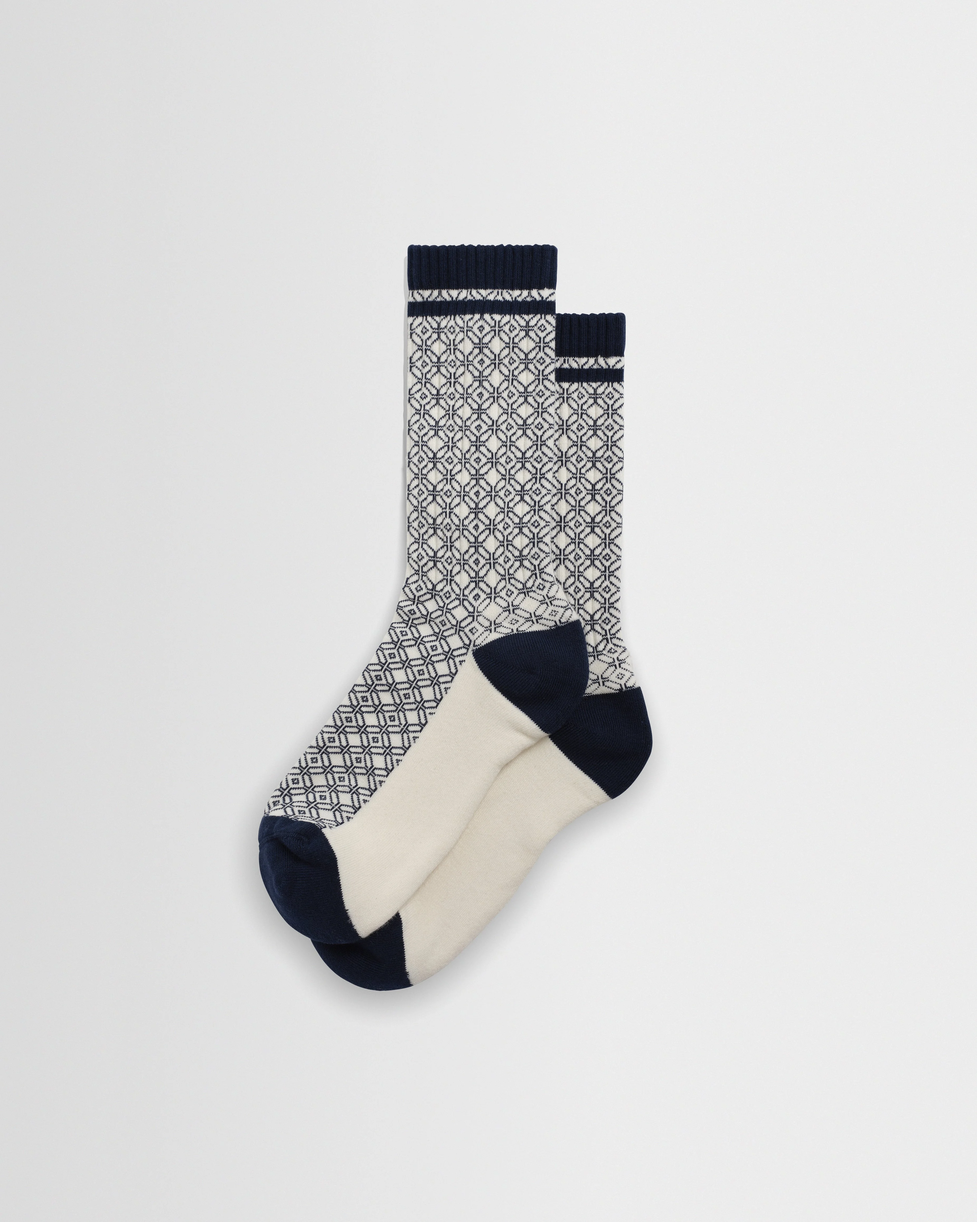 Thorpe - Ecru And Navy Diamond Jacquard Socks - 1