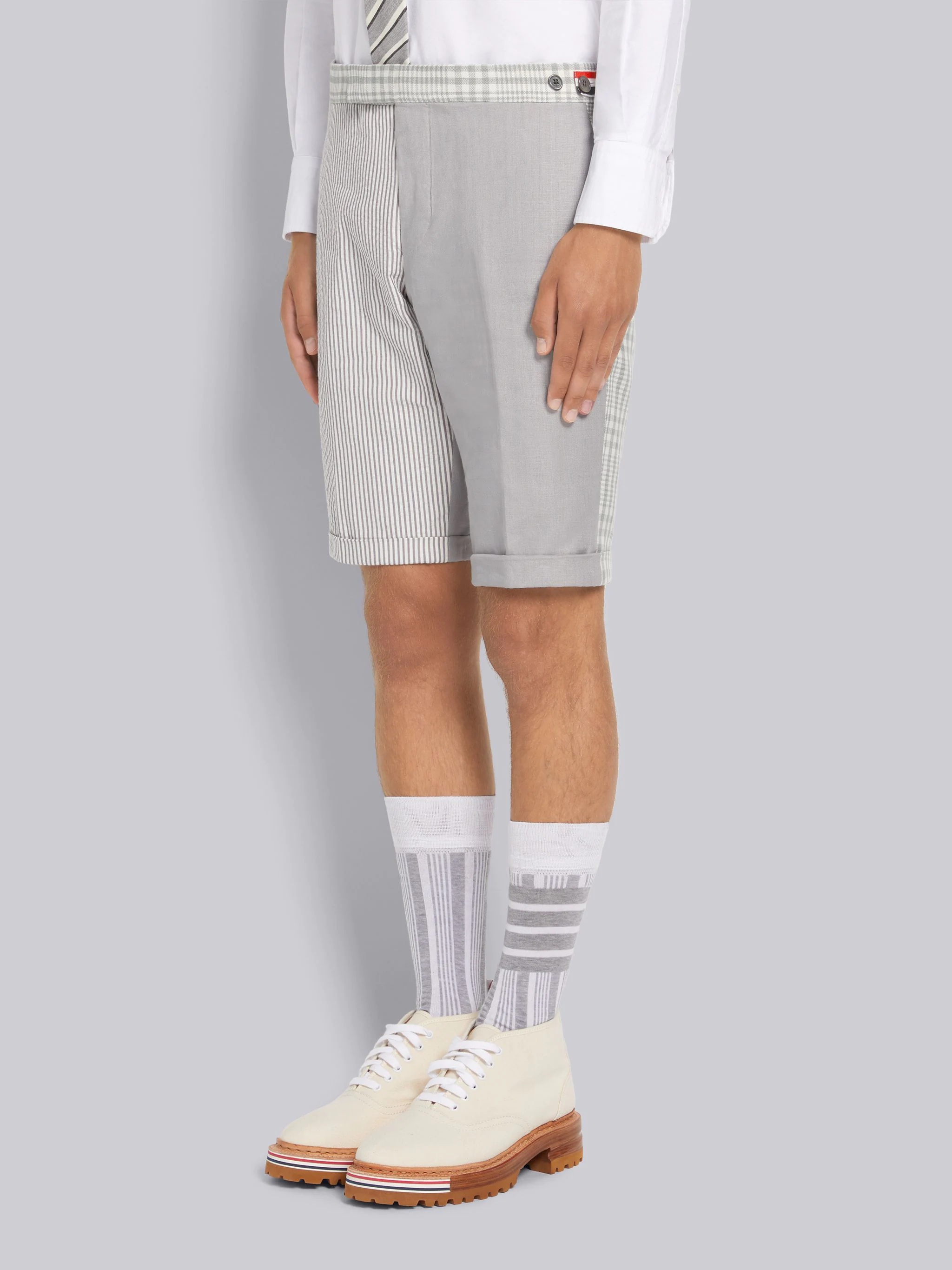 Light Grey Fun-Mix Crispy Linen Low Rise Skinny Side Tab Short - 2