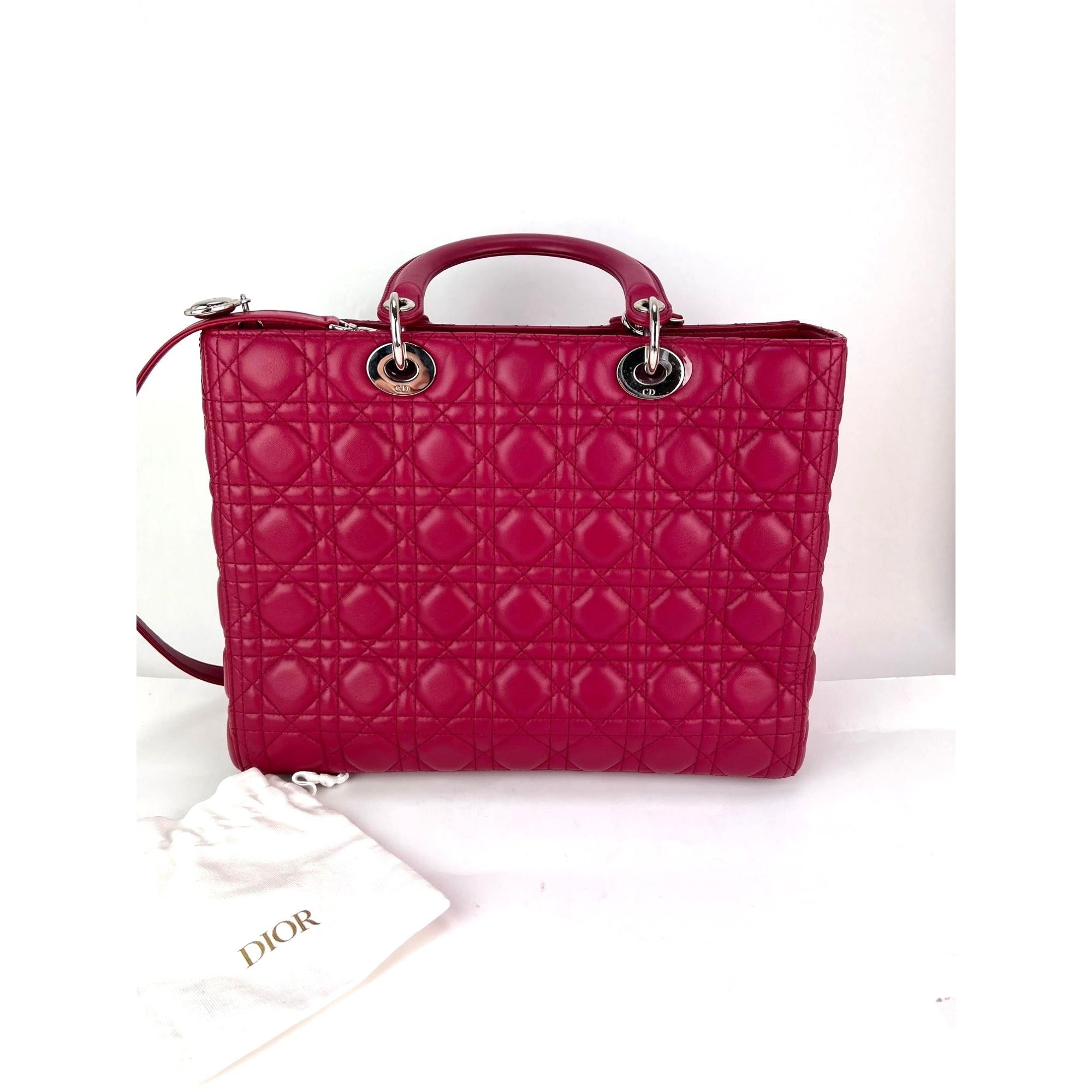 Christian Dior Lambskin Cannage Large Red Lady Dior Shoulder Bag - 2