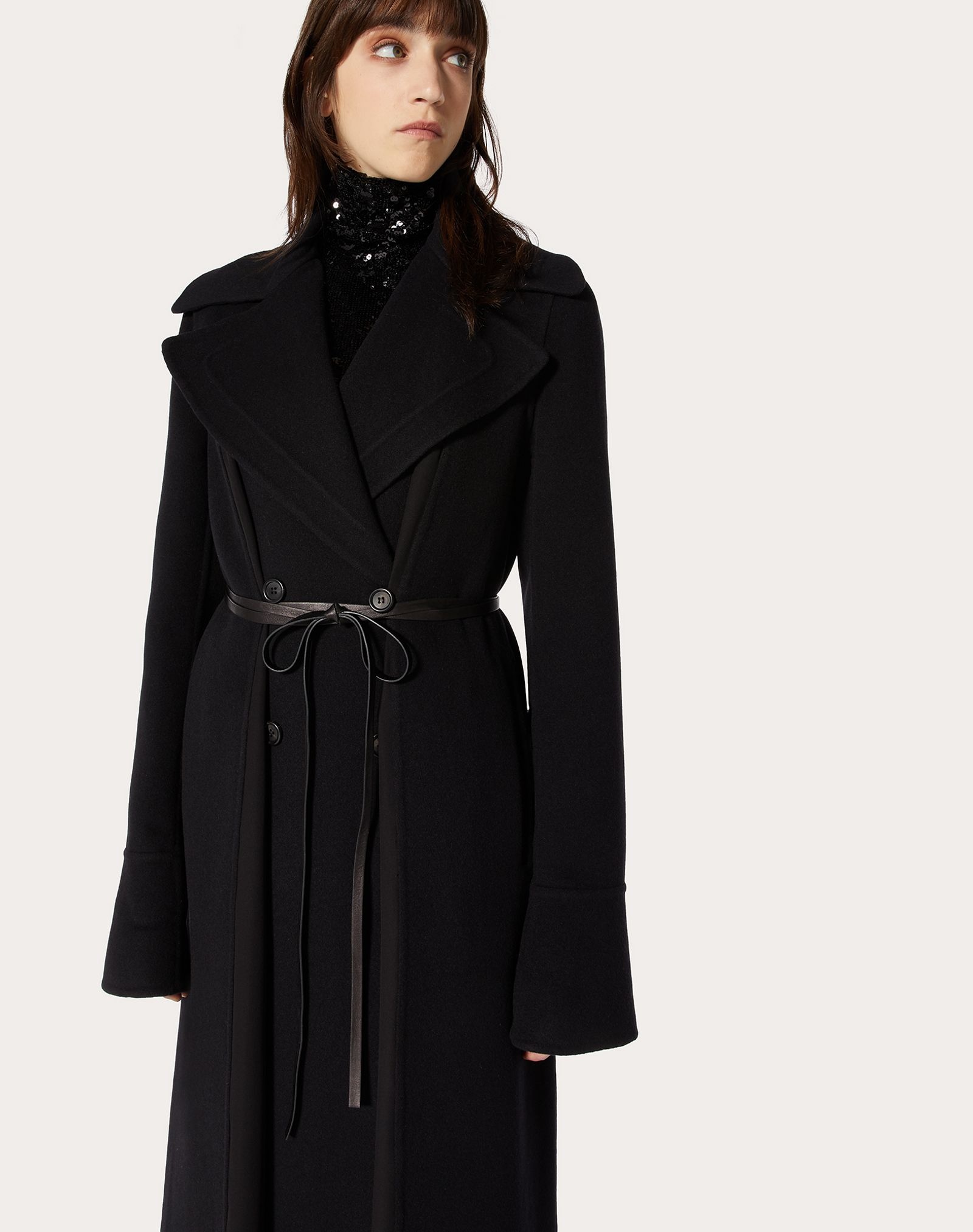 Double Drap Coat with Leather Detail - 5