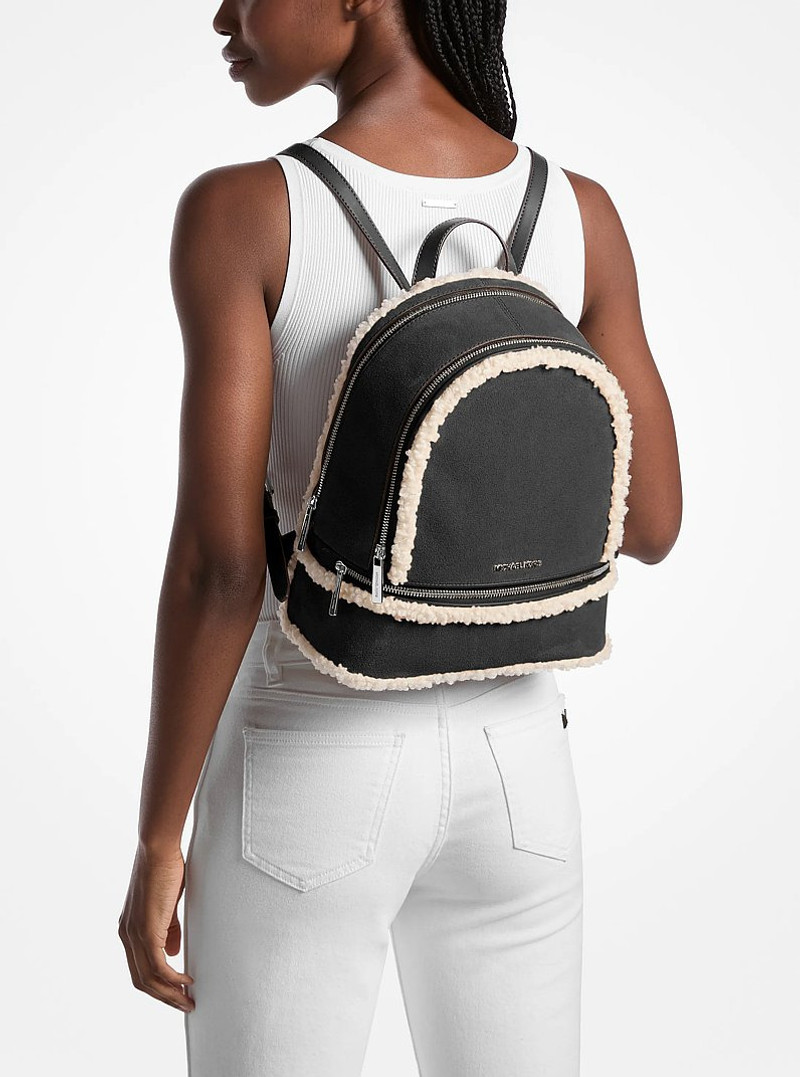 Rhea Medium Suede and Faux Shearling Backpack 3