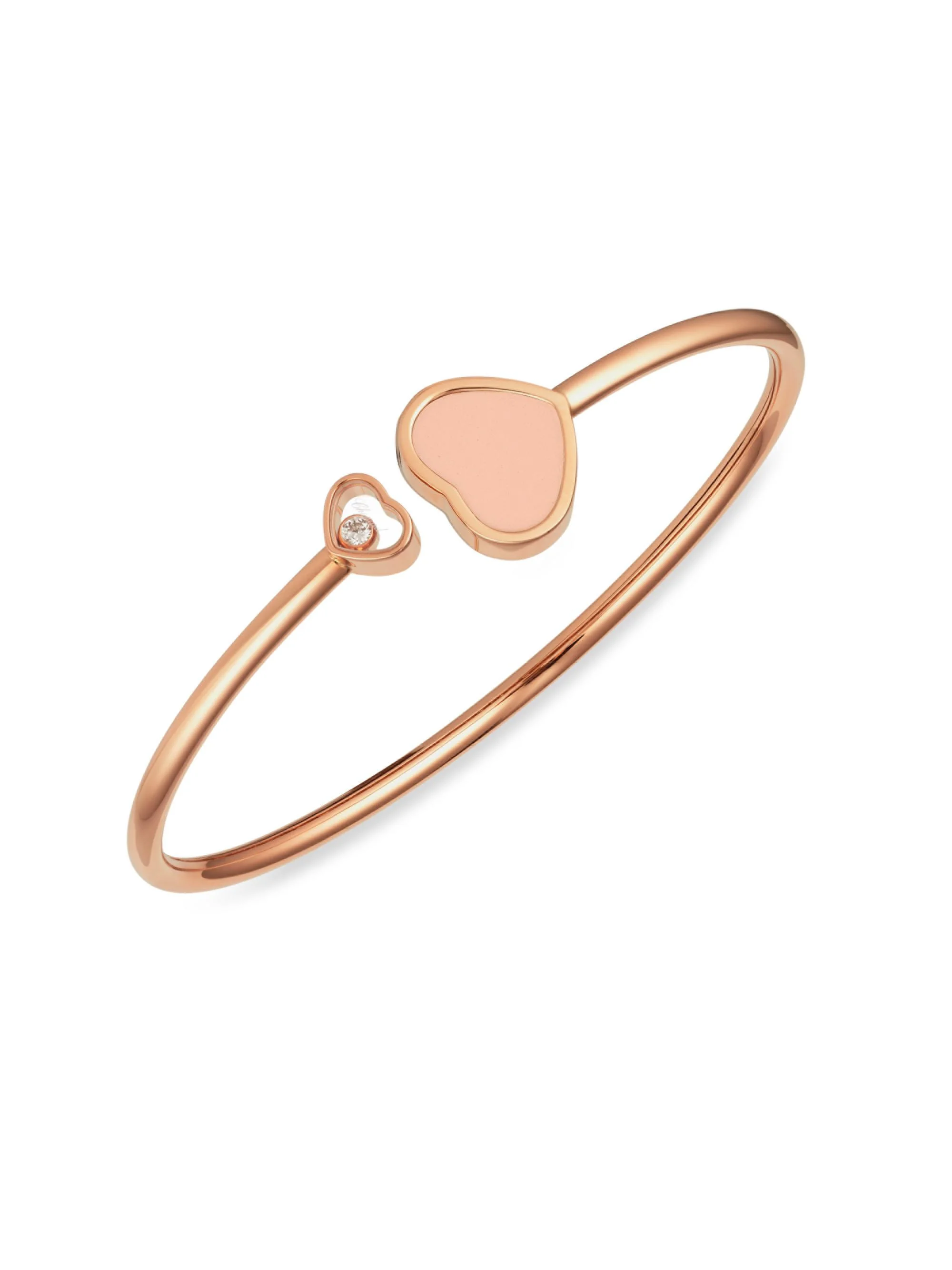 Women's Happy Hearts 18K Rose Gold, Diamond & Rosé Stone Bangle - Peach - 1