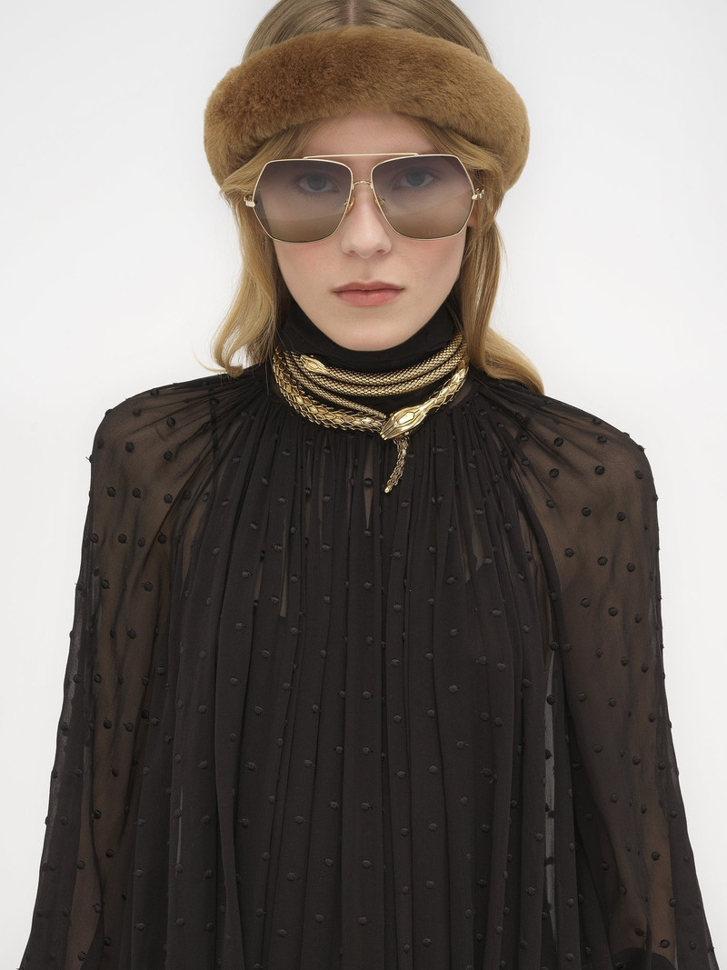 GATHERED LONG DRESS IN SILK GEORGETTE PLUMETIS 6