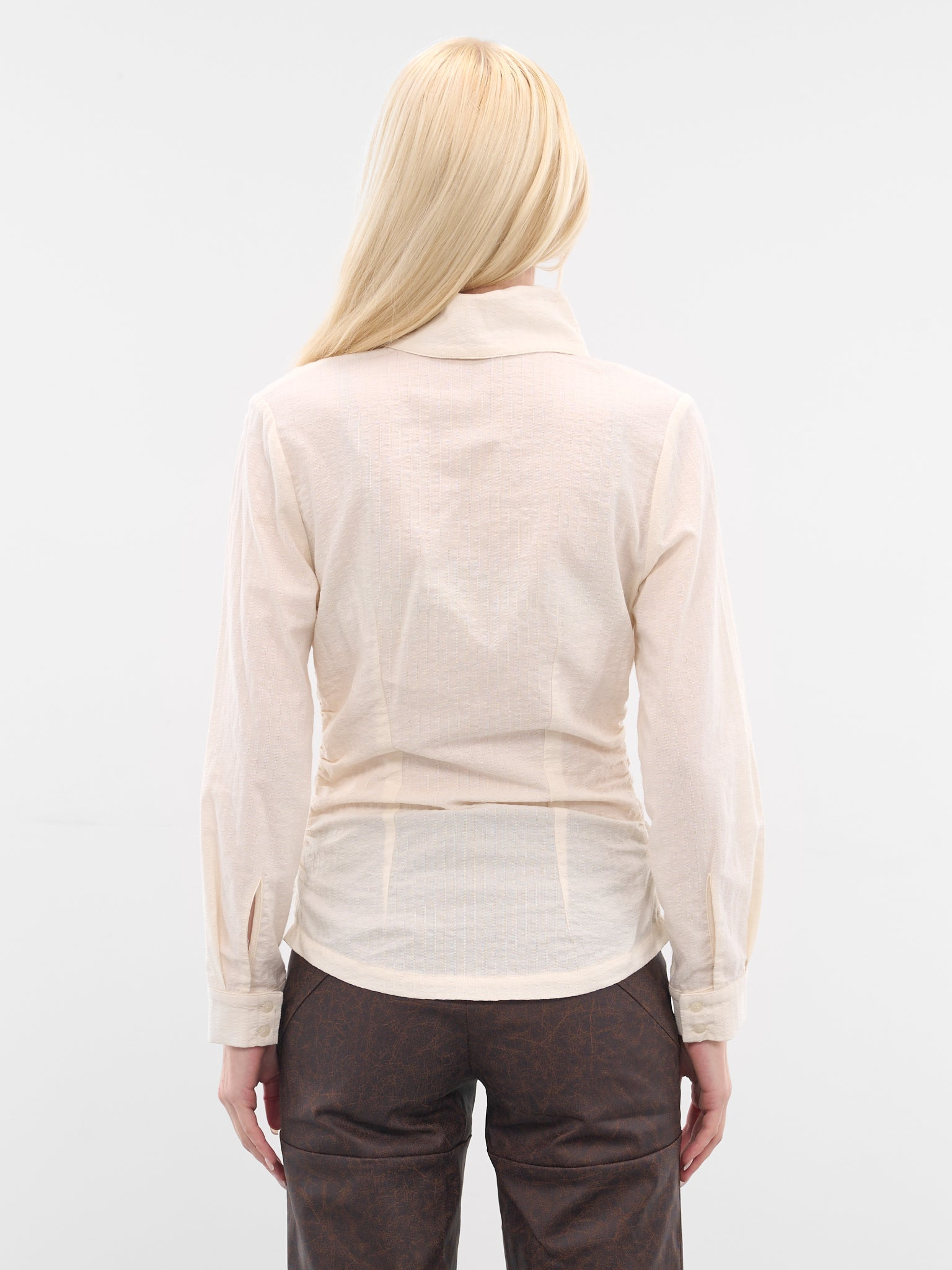 White Gathered Button-Up Shirt - 3