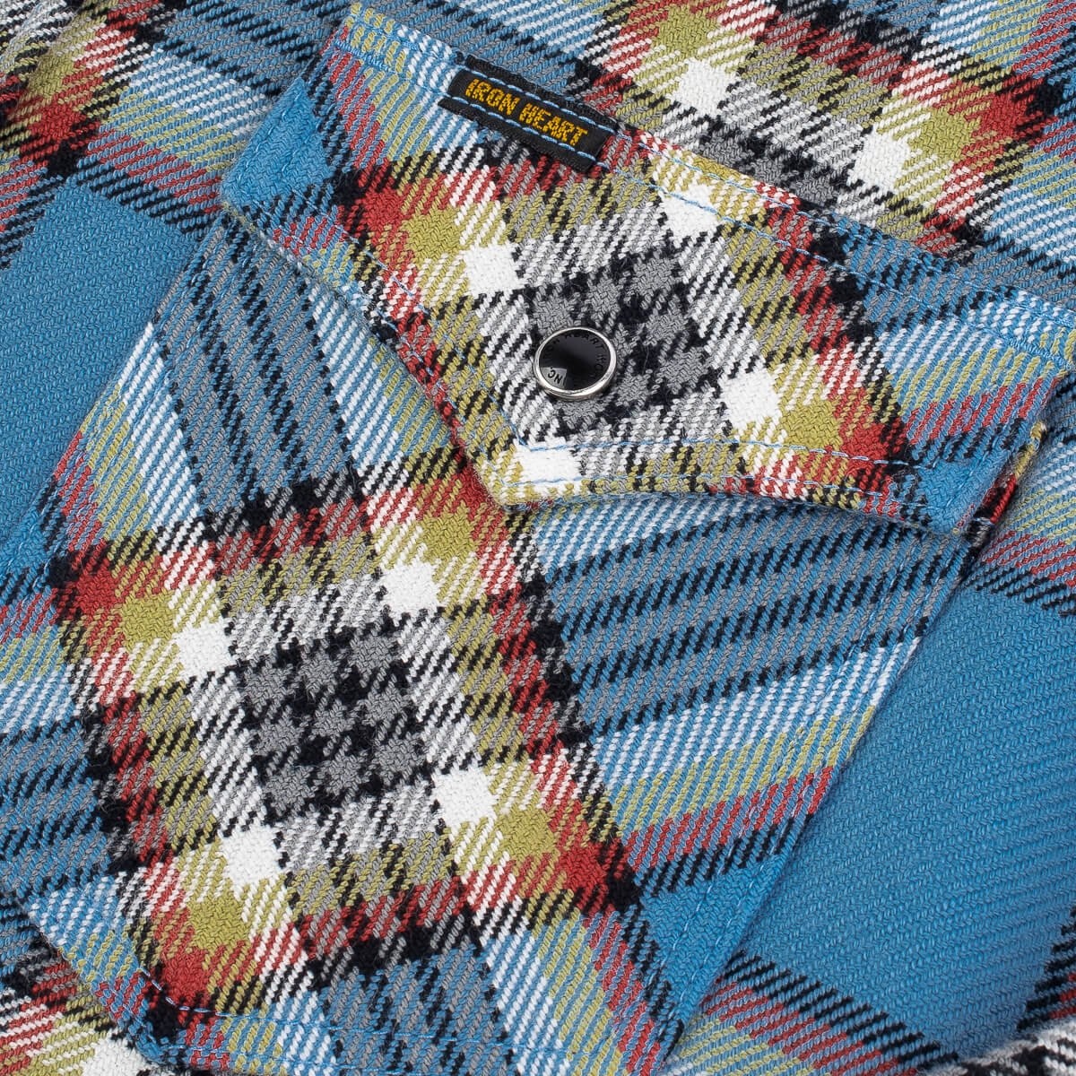 IHSH-332-SAX Ultra Heavy Flannel Anniversary Check Western Shirt - Sax Blue Overdyed Pale Grey - 7