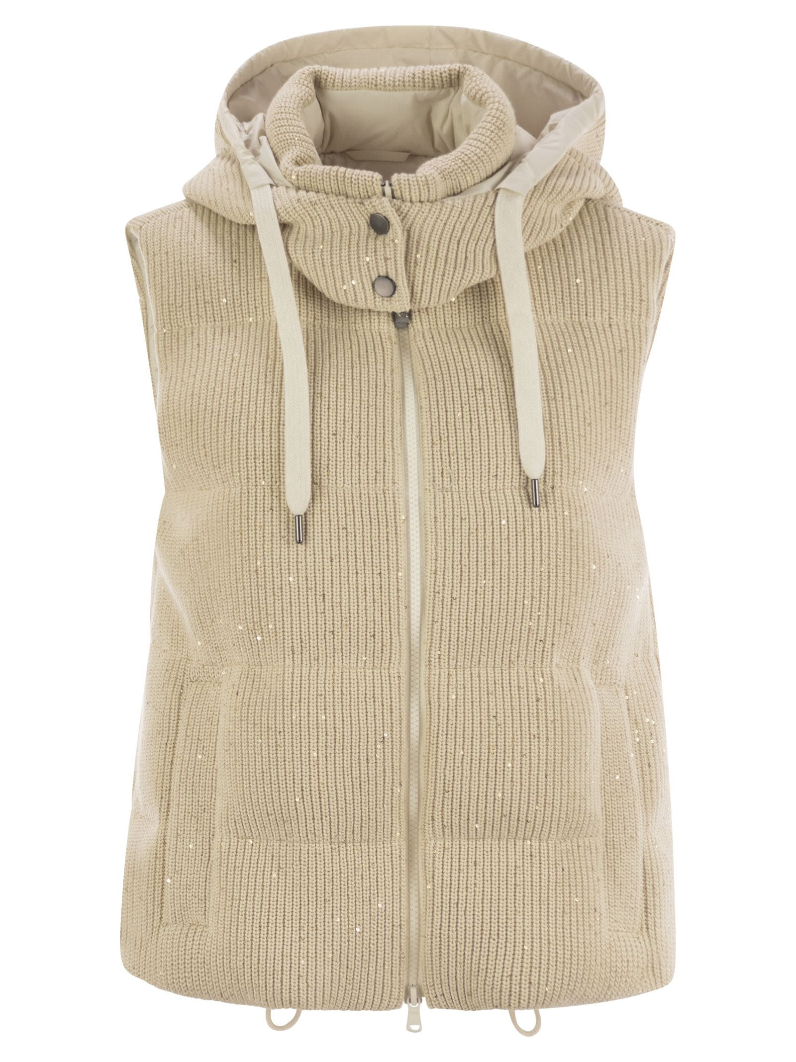 Brunello Cucinelli Women Dazzling Cotton Knit Sleeveless Down Jacket - 1