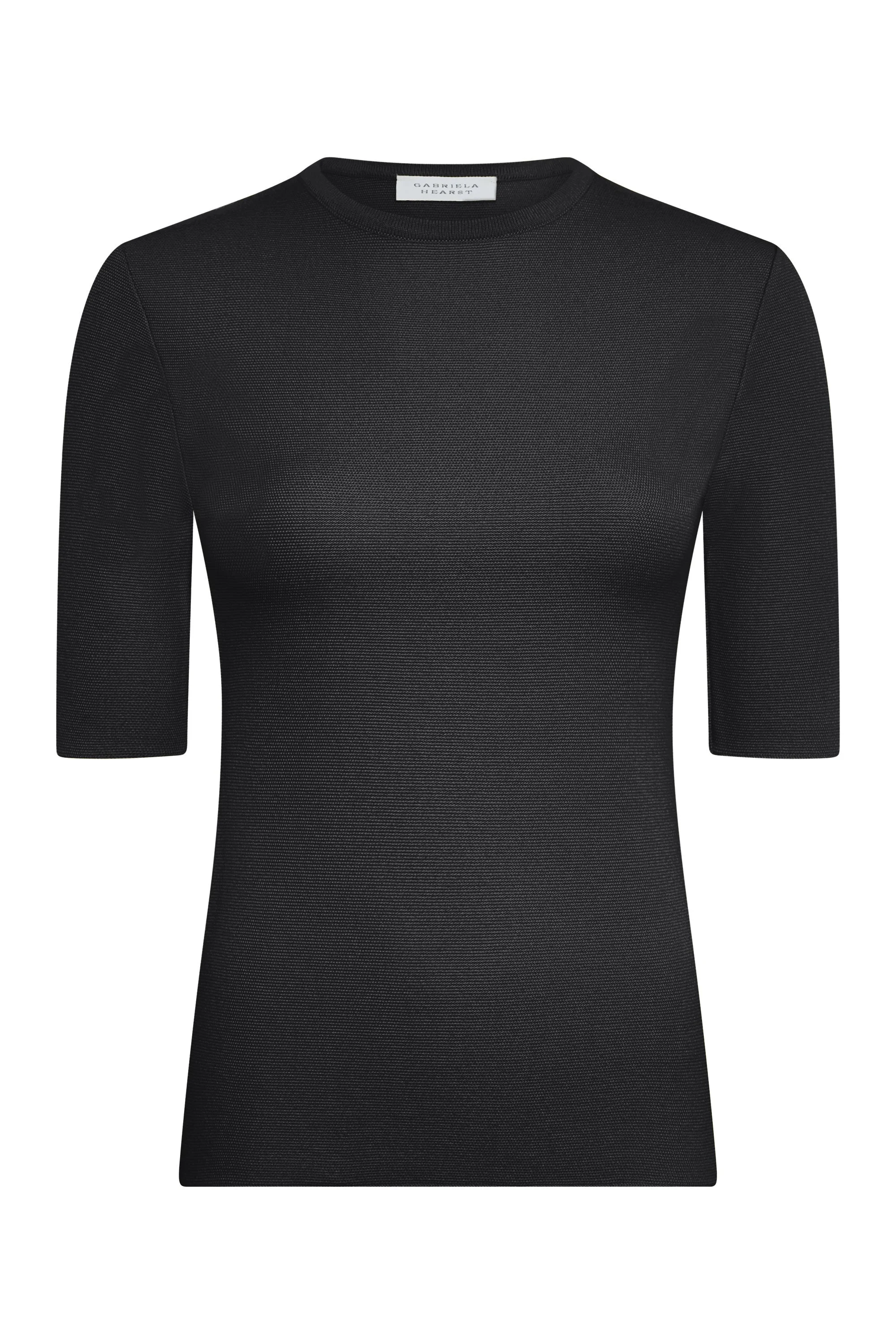 Axis Knit T-Shirt in Black Merino Wool - 1